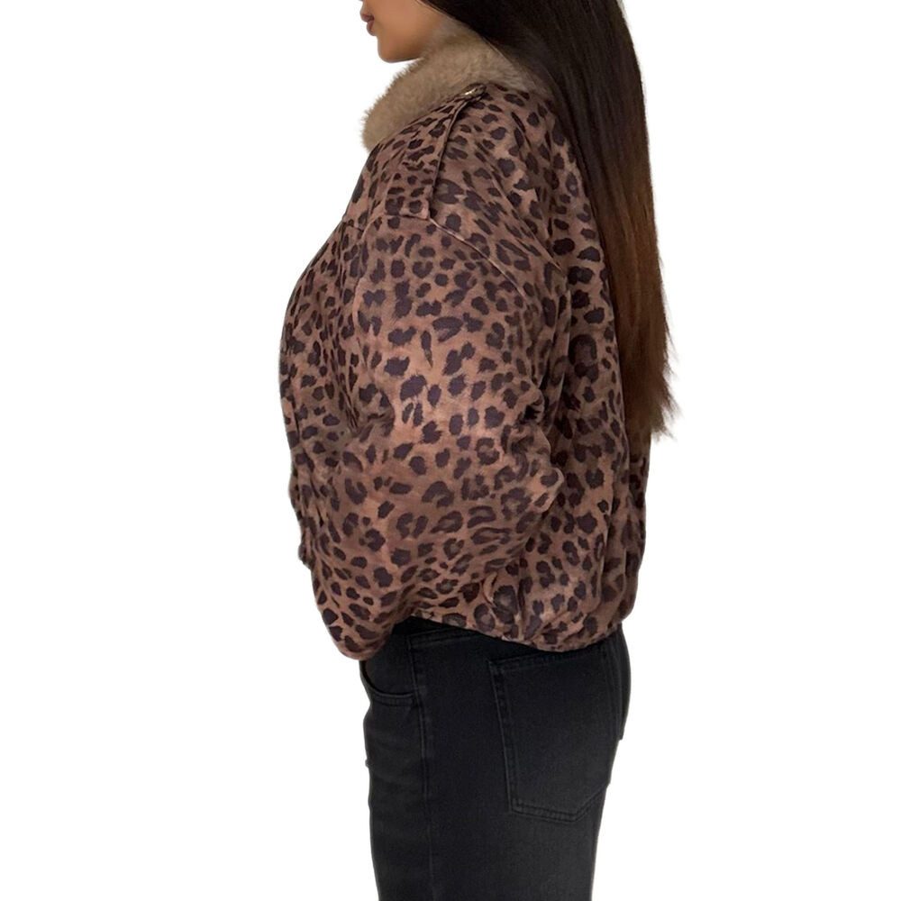 Ital-Design Bomberjacke Modische cropped Jacke mit weichem Kragen für Damen (90800191) Dekofell Gefüttert Winterjacke in Braun