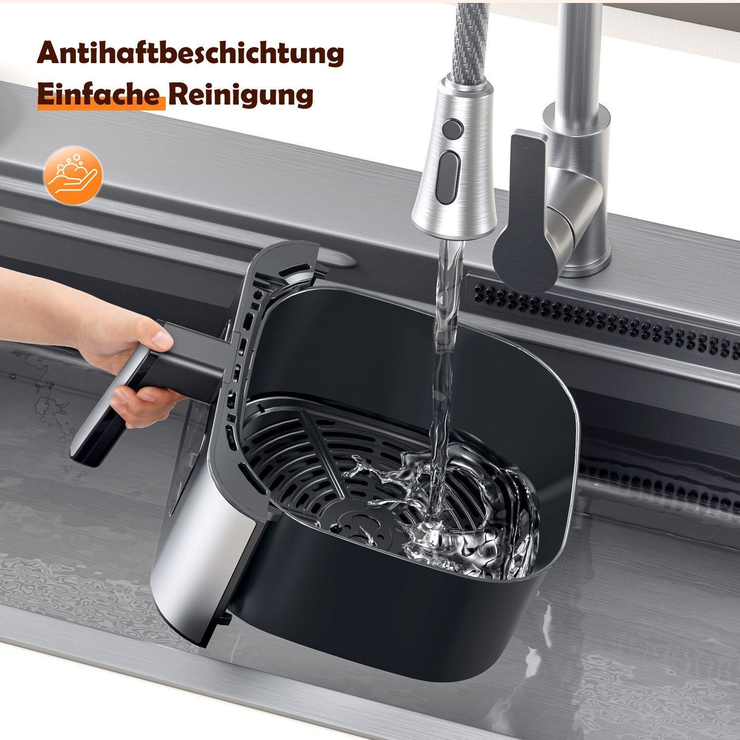 oyajia Heißluftfritteuse Heißluftfritteuse XXL 8L mit Sichtfenster, Friteuse ohne Öl 80°C-200°C, 1800 W, Airfryer mit 10 Programmen, Beleuchtung, Timer und Touc – Bild 5 von 5