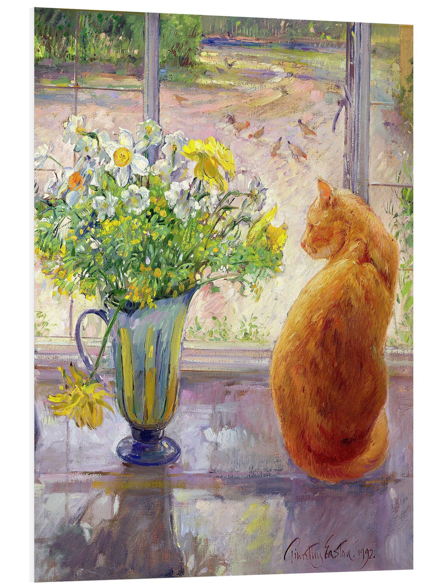 Posterlounge Forex-Bild Timothy Easton, Katze mit Blumen im Fenster, Küche Malerei