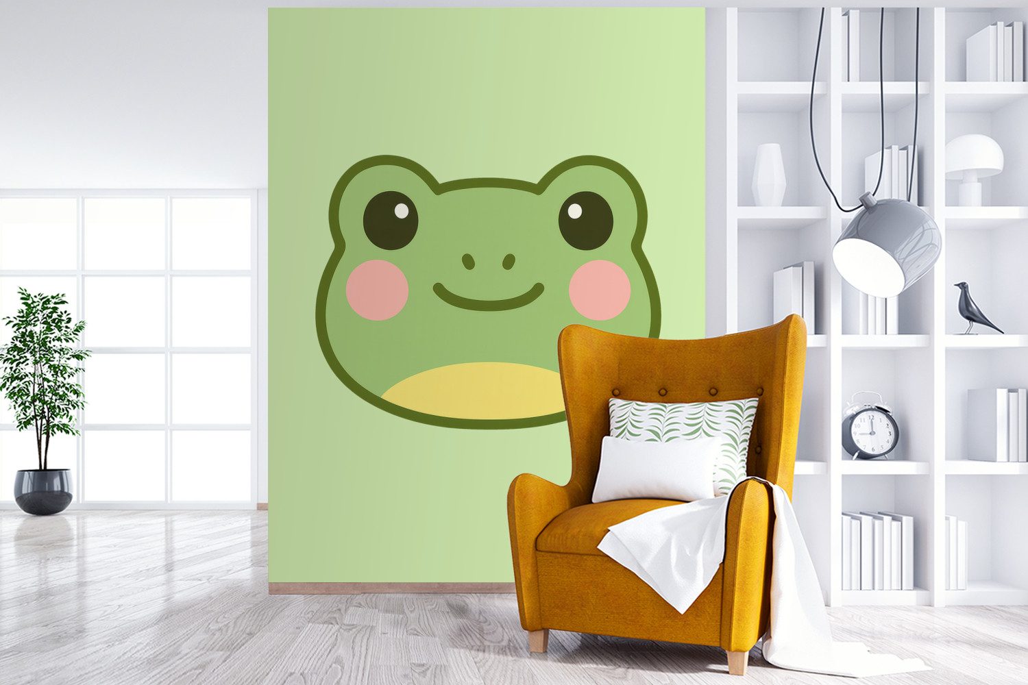 MuchoWow Fototapete Frosch - Grün - Freundlichkeit, Matt, bedruckt, Wallpaper für Wohnzimmer, Schlafzimmer, Vinyl Tapete, 165x220 cm