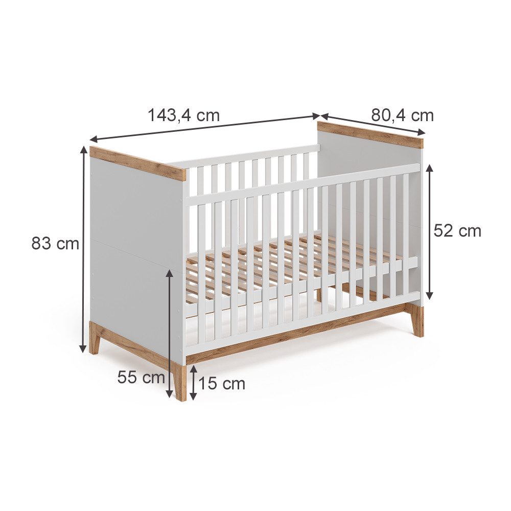 VitaliSpa® Babybett Malia, Weiß/Artisan, 70x140 cm, 1-tlg.