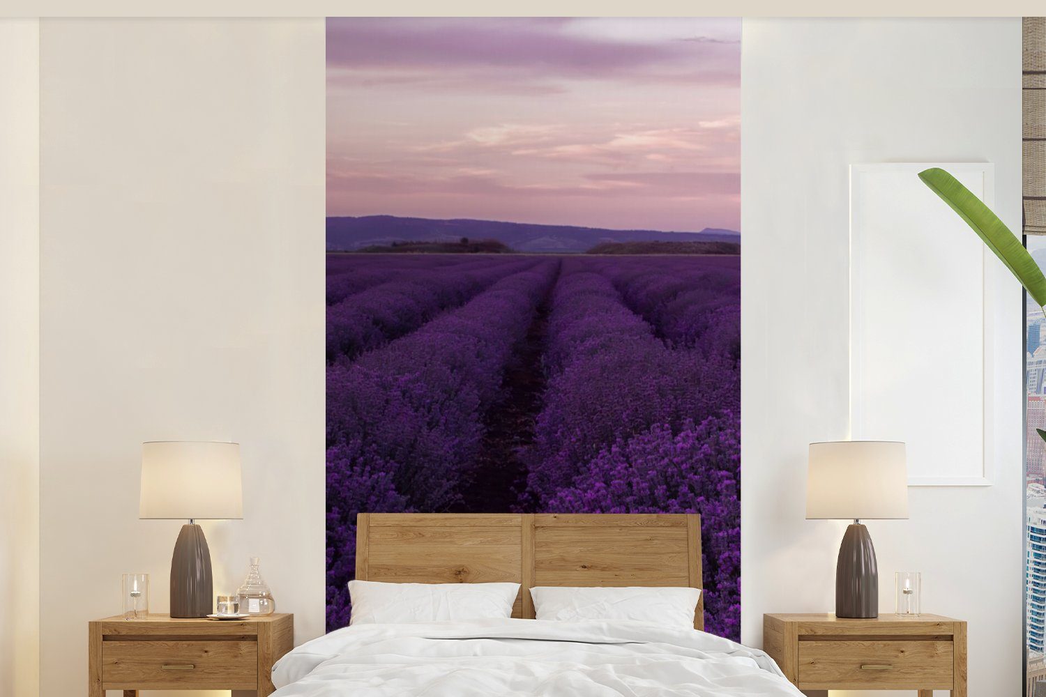 MuchoWow Fototapete Lavendel - Lila - Blumen - Natur, Matt, bedruckt, (2 St), Vliestapete für Wohnzimmer Schlafzimmer Küche, Fototapete