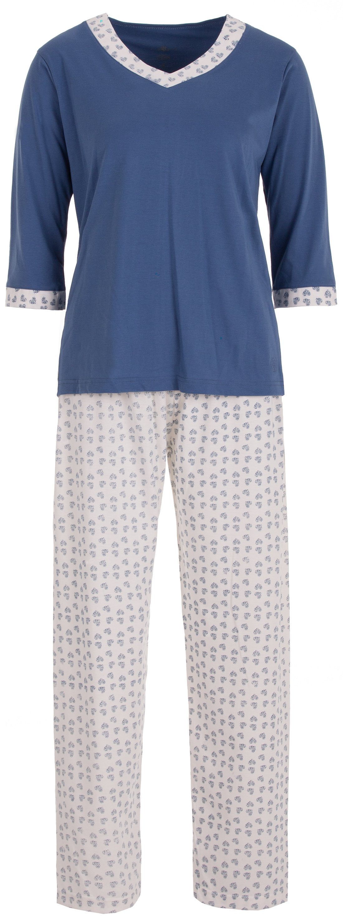 zeitlos Schlafanzug Pyjama Set 3/4 Arm - Heart blau