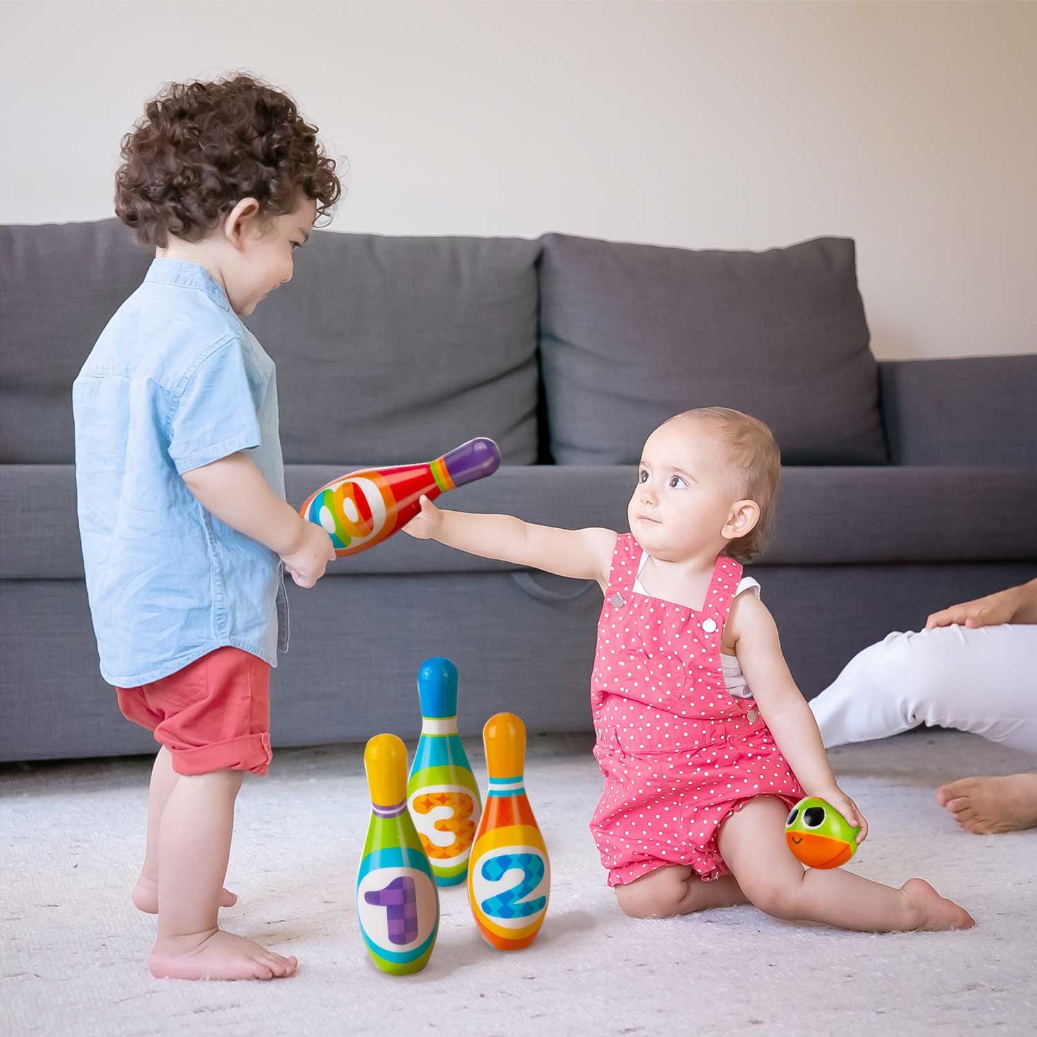 all Kids United Outdoor-Spielzeug Kinder Bowling Set XXL – Kegelspiel mit Bällen, Outdoor Spielzeug, PU-Schaumstoff, XXL Kegel-Spiel (6-tlg) + 2 Bälle