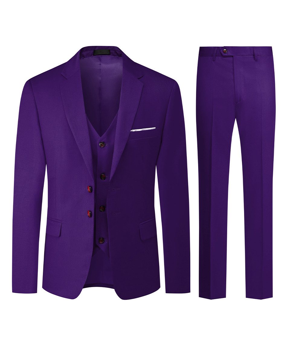 Allthemen Anzug (3 tlg) Slim Fit einreihiger Businessanzug mit zwei Knöpfen