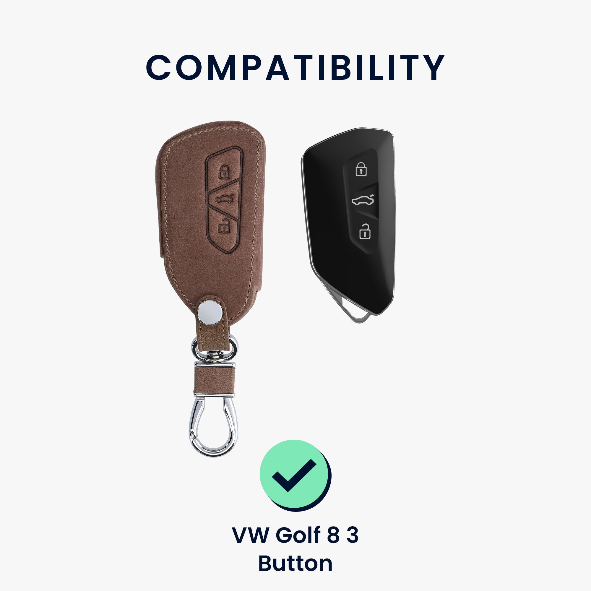 Hülle Schlüsseltasche Autoschlüssel für Schlüsselhülle VW kwmobile 8, Case Golf Dunkelbraun Kunstleder Schlüssel Cover