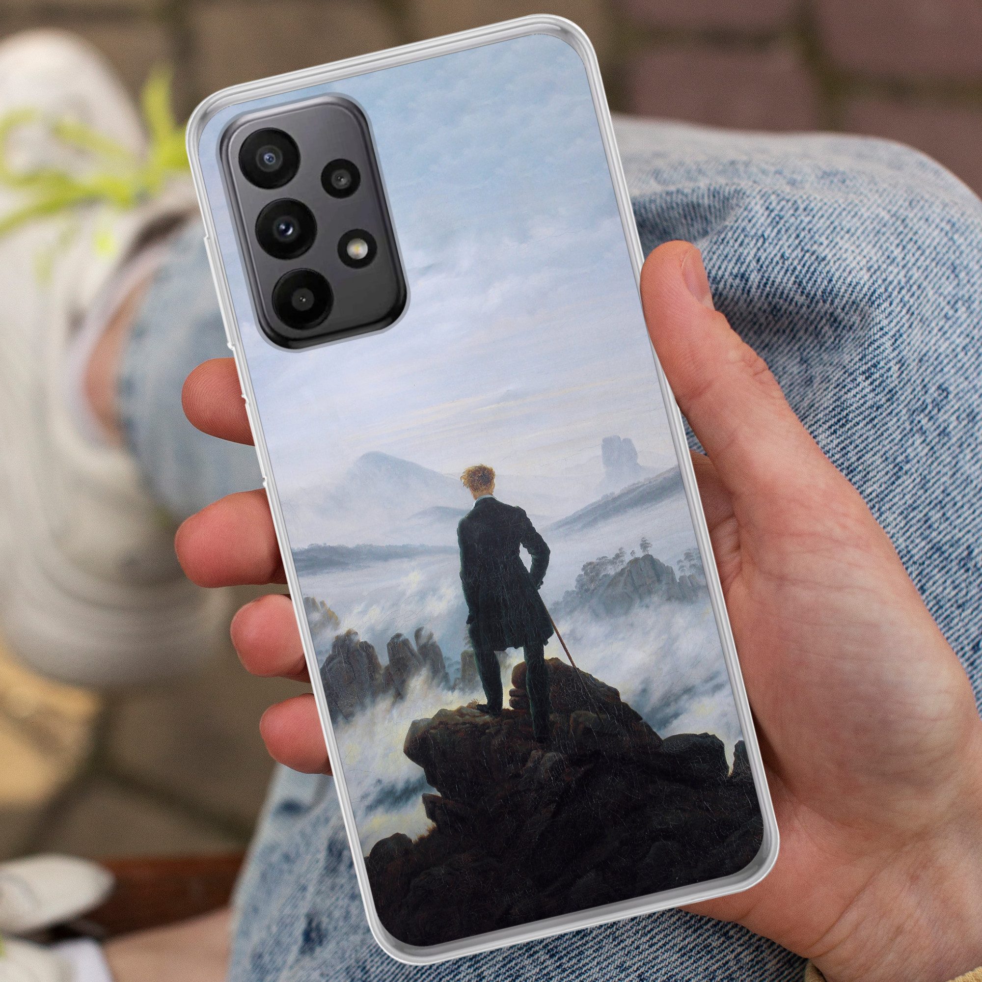 MuchoWow Handyhülle für Samsung Galaxy A23 5G Der Wanderer über dem Nebelmeer - Caspar Dav, Smartphone-Bumper, Print, Handy Schutzhülle Dünn
