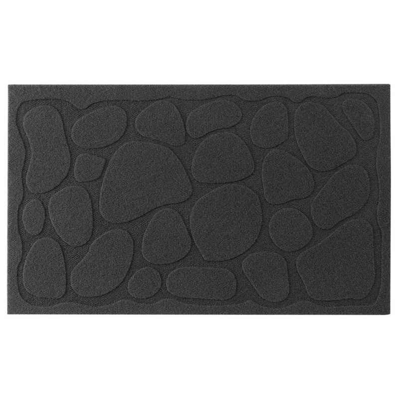 Fußmatte Fußabtreter Relief Schwarz 75 cm Indoor & Outdoor Schmutzfangmatte, Sanixa, rechteckig, Höhe: 6 mm, Relief Steine