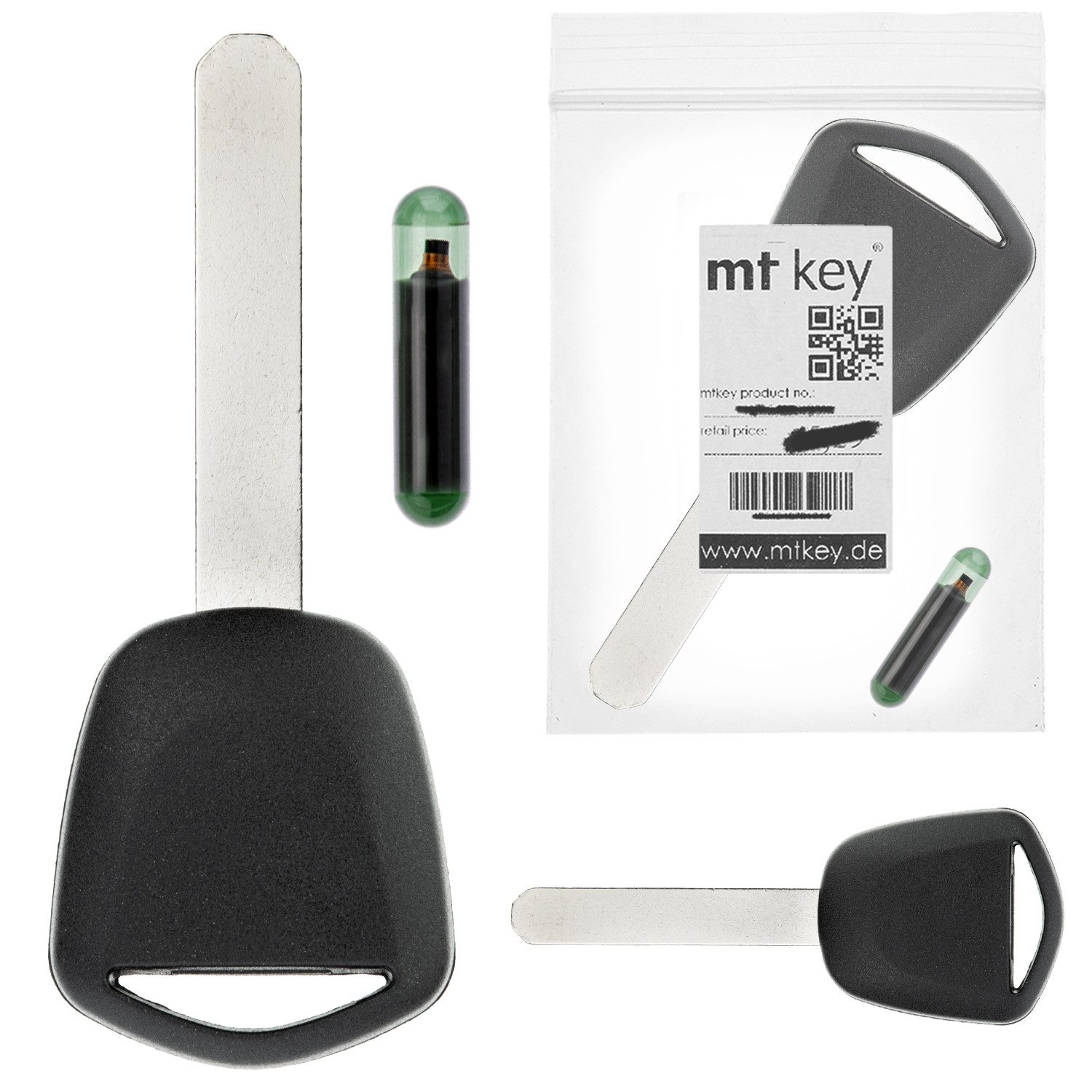 mt-key Schlüsseltasche Auto Zünd Schlüssel Rohling HON66 + ID8E Transponder (Set), für Honda Accord VII (06-08); Fit (07-08); Fr-V Ab Modellpflege (A...