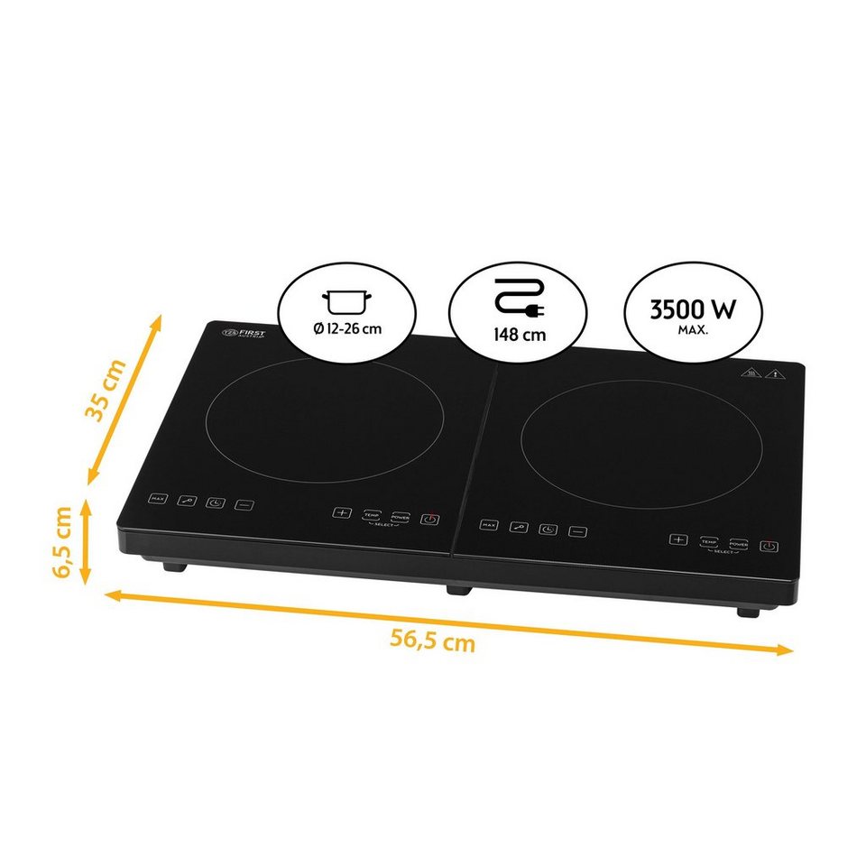 TZS FIRST AUSTRIA Doppelkochplatte Induktion Kochplatte, 3500W, Keramik,  Temperaturregelung, Temperaturregelung, Glaskeramik, Doppelkochplatte