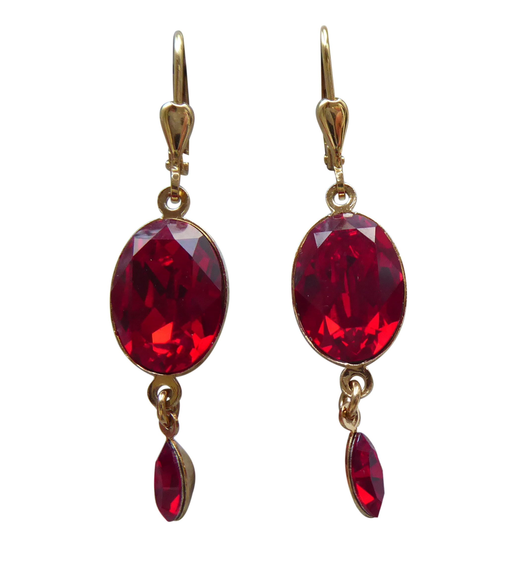 Mugello Paar Ohrhänger Luana rot vergoldet Weihnachten Fest Geschenk Party, Handgefertigter Modeschmuck, made in Germany