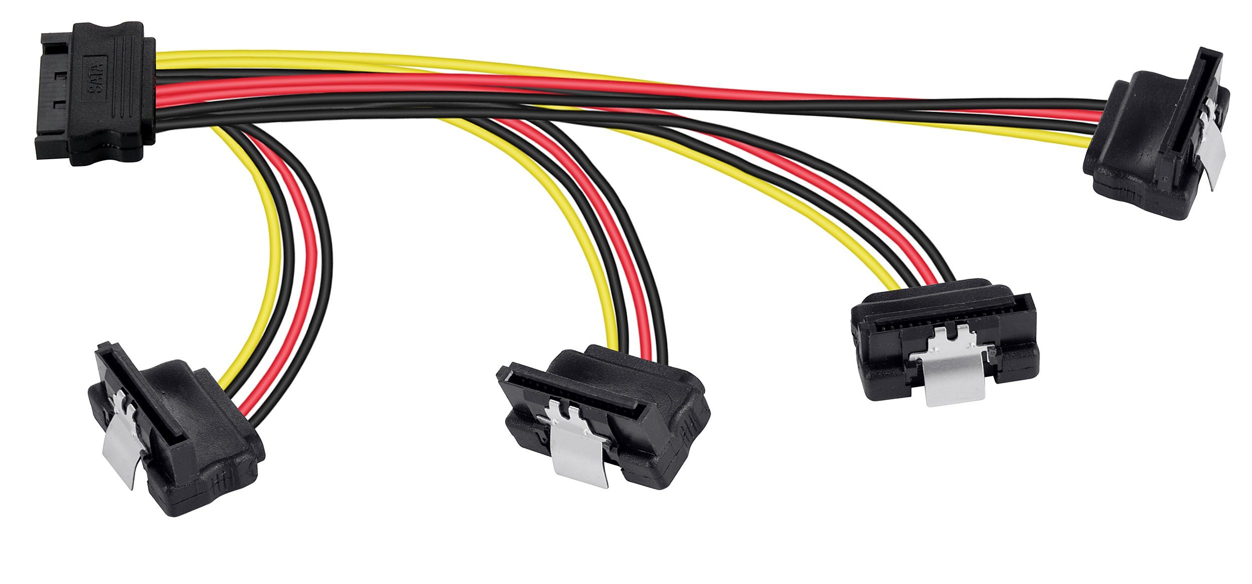 Poppstar SATA 4x Festplatte, Buchse 4-fach für 14/18/22/25cm (w) Stromkabel Adapter Stecker (m) Motherboard Stromkabel, Kabel 1x gerade/gewinkelt (4-18-22-26,5cm) auf gewinkelt HDD, Verteiler Splitter SSD