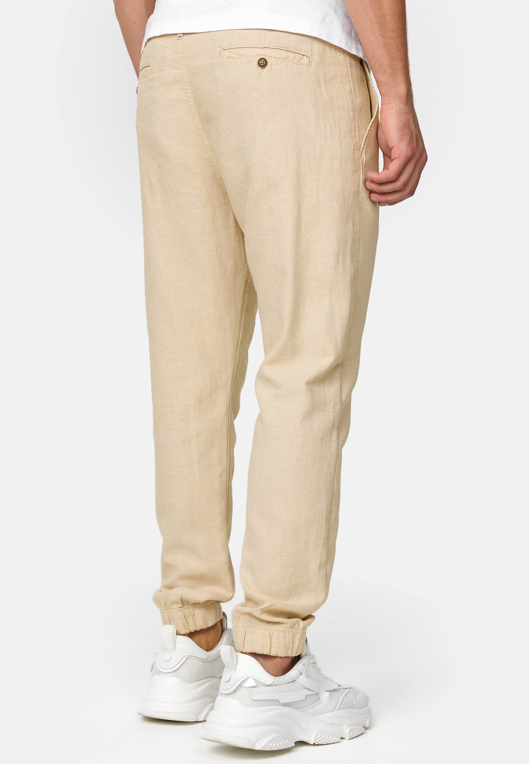 Indicode Leinenhose Herren Blnda Sommerhose Leinen Herrenhose samt dekorativem Gürtel aus Kordeln