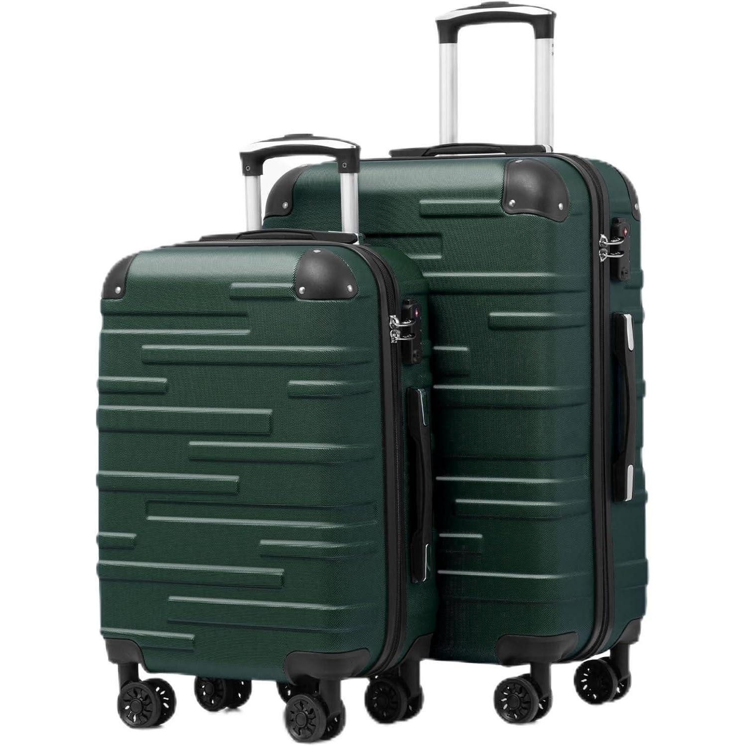 LuxusKollektion Kofferset Hartschalen Koffer Erweiterbar ABS TSA Schloss Dunkelgrün Set 2tlg S M