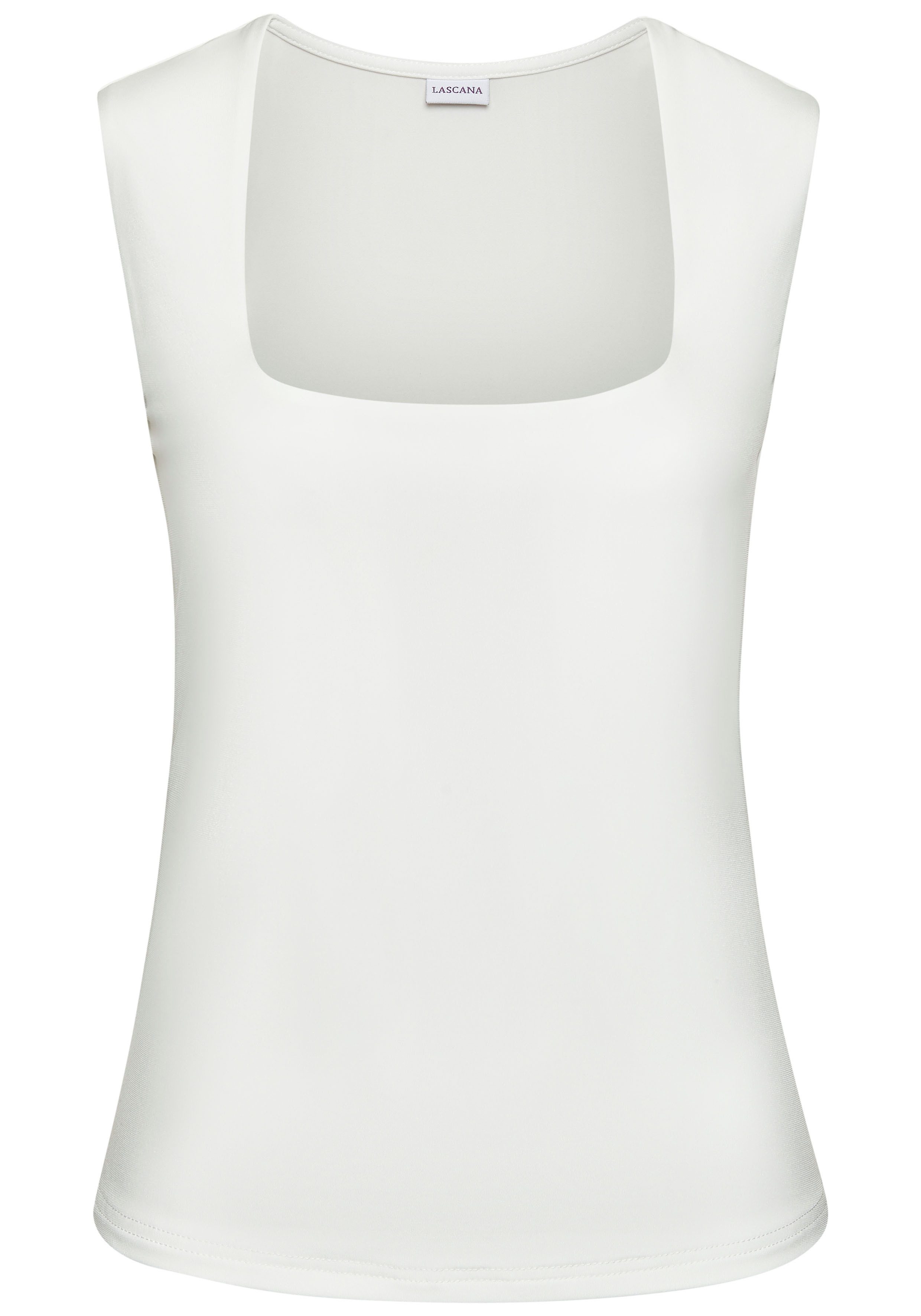 LASCANA Tanktop aus glatter Jerseyqualität, bügelfrei elegantes Basic-Top, breite Träger, Jerseytop mit Karree-Ausschnitt – Bild 2 von 5