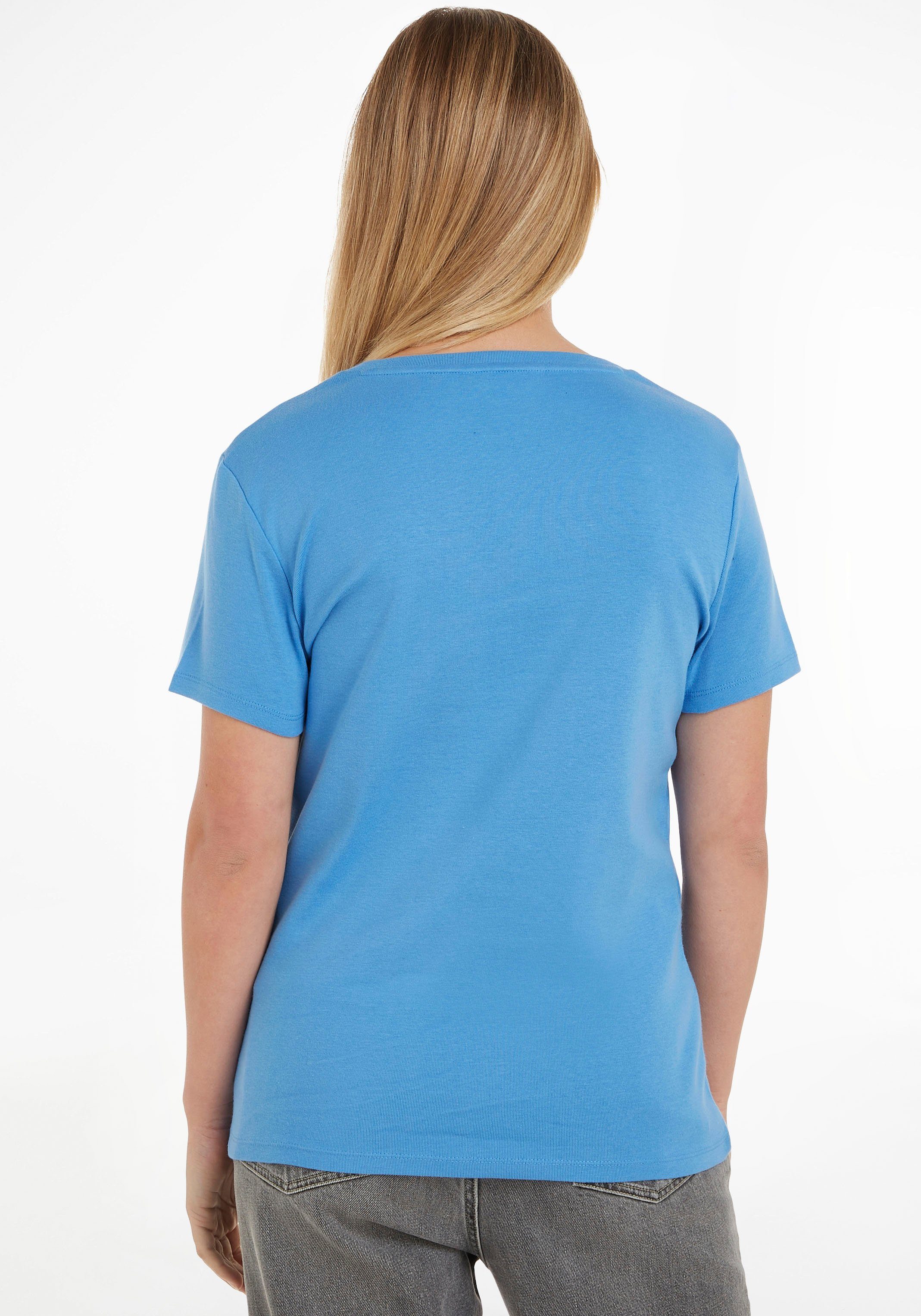 Tommy Hilfiger T-Shirt SLIM CODY dezenter RIB Blue SS mit Logostickerei Hydrangea V-NECK