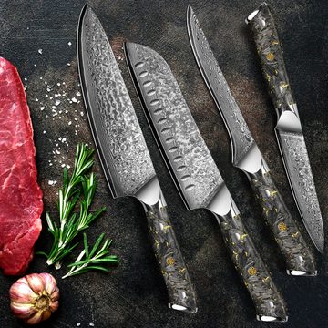 KingLux Messer-Set 4tlg.Handgeschmiedet Küchenmesser Damaststahl Für Fleisch,Gemüse,Obst (4-tlg)