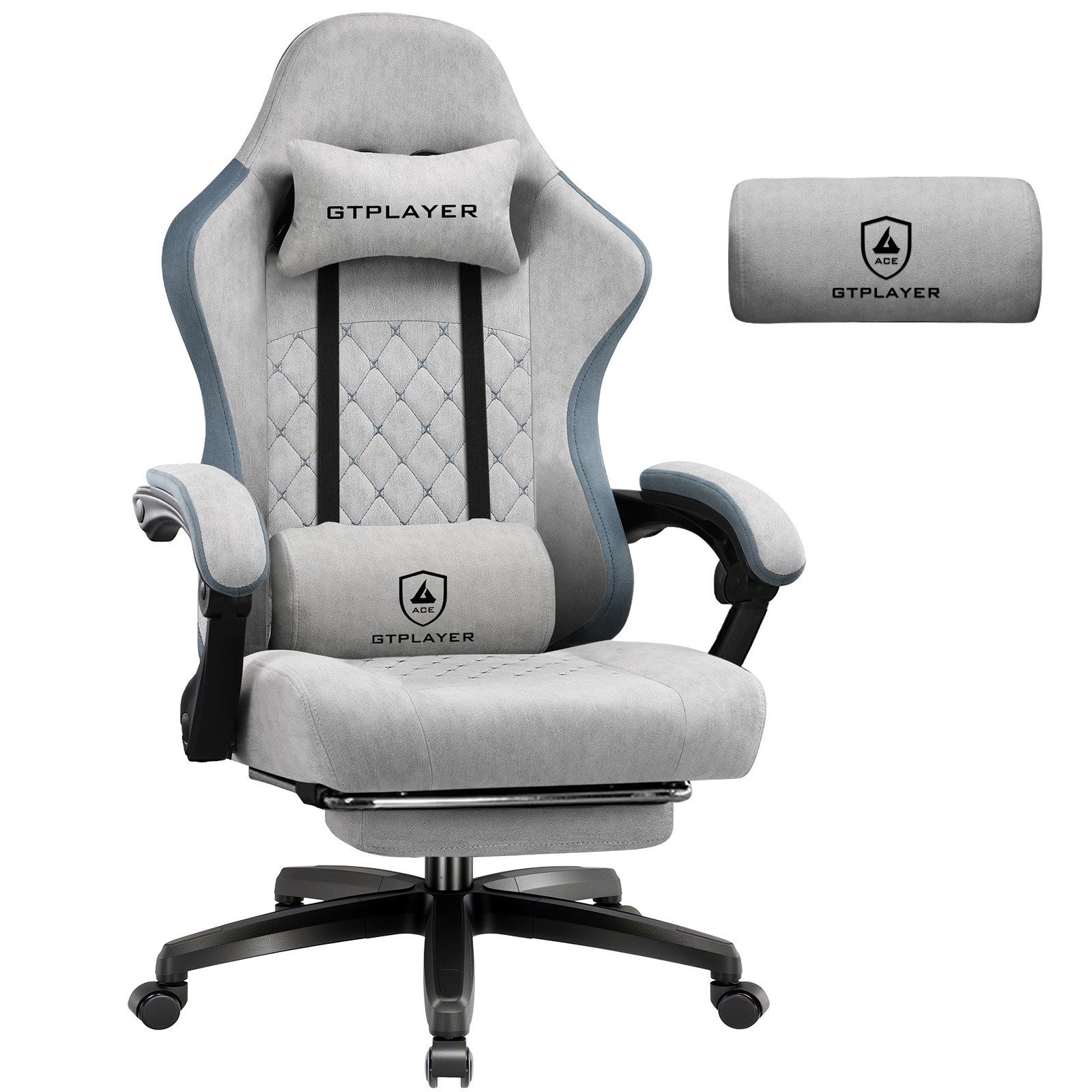 GTPLAYER Gaming-Stuhl Gaming Stuhl Stoff, Gaming Sessel mit Taschenfederkissen, Drehstuhl, Gamer Stuhl mit Fußstütze150 kg