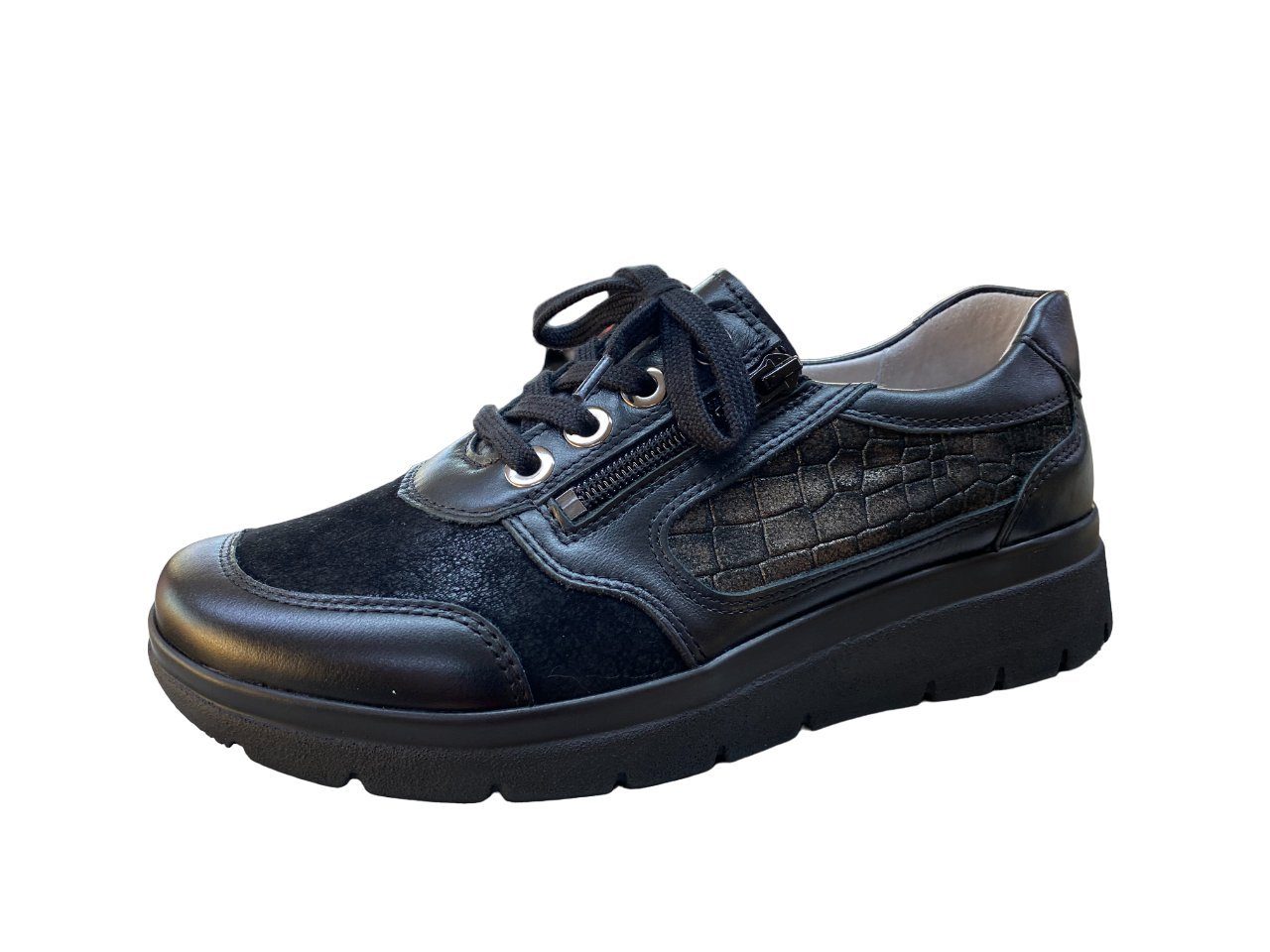 Stuppy Stuppy Damen Schnürschuh mit Reißverschluss und Stretch 7020-378-590 schwarz Kletterschuh