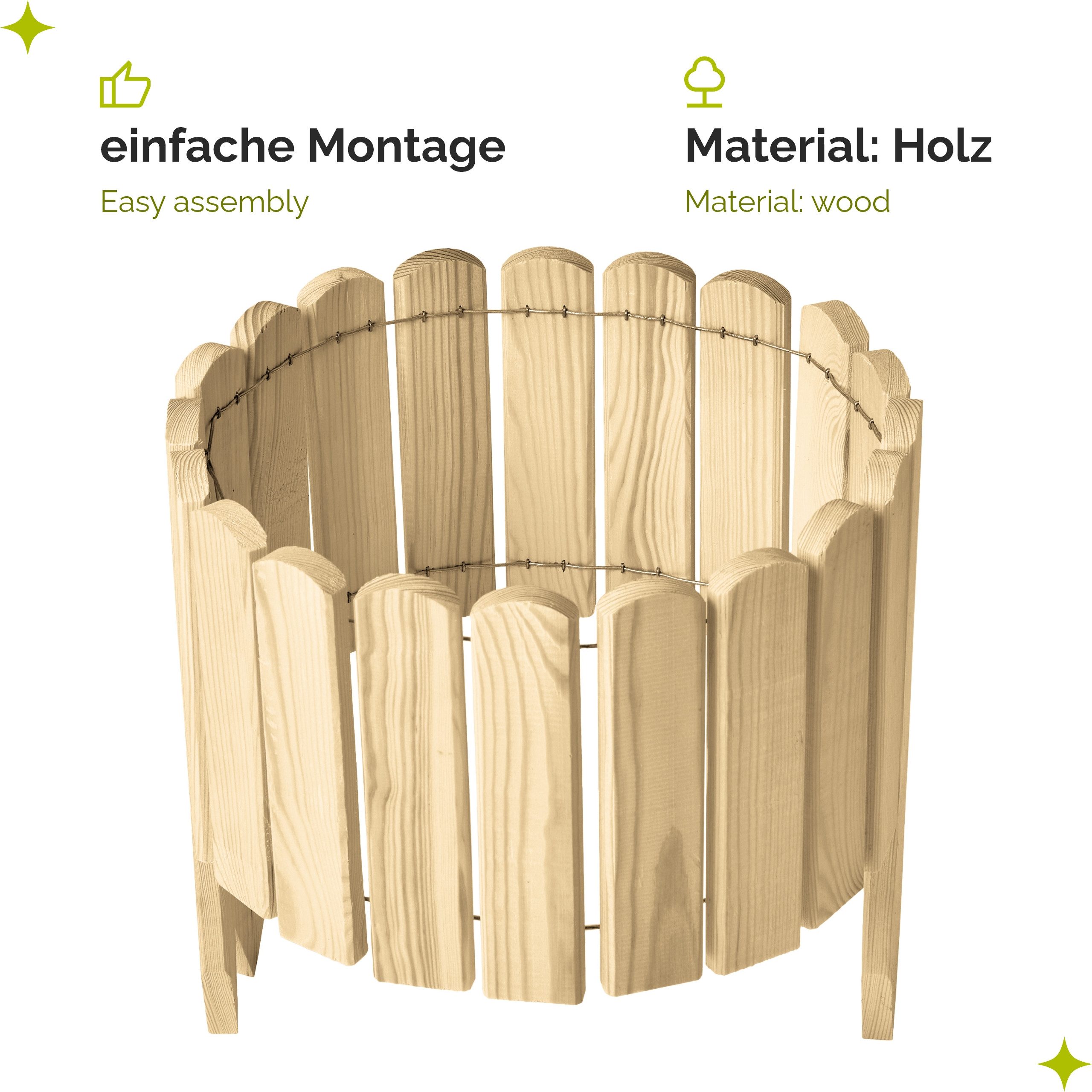 Garronda Zaun Rasenkante Holz Beeteimfassung 100 cm Flexibler Rollborder GD-0148, (1-St)