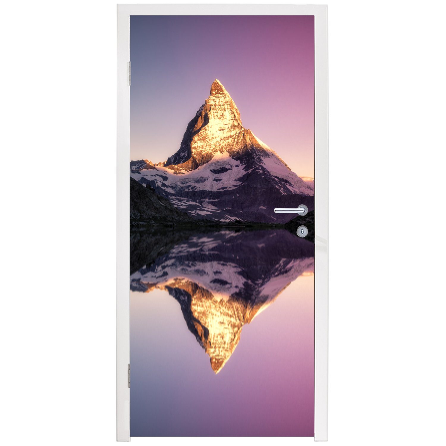 Matt, Türtapete (1 Schweiz, Tür, MuchoWow Riffelsee der Matterhorn vom Sonnenaufgang für Fototapete cm Türaufkleber, 75x205 bedruckt, bei in St),