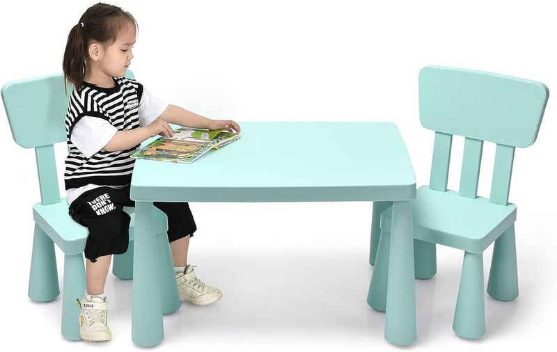 KOMFOTTEU Kindersitzgruppe Kindertisch mit 2 Stühlen, (Set), aus Kunststoff