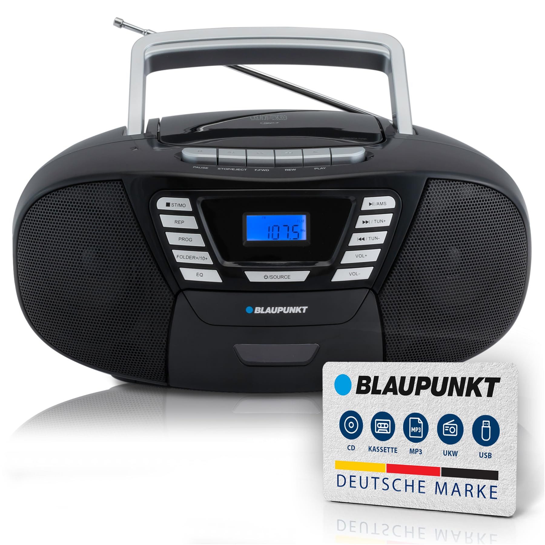 Blaupunkt B 120 BK CD-Radiorecorder (Bluetooth, Kassetten, Hörbuchfunktion, USB, tragbar, RF-Radio)