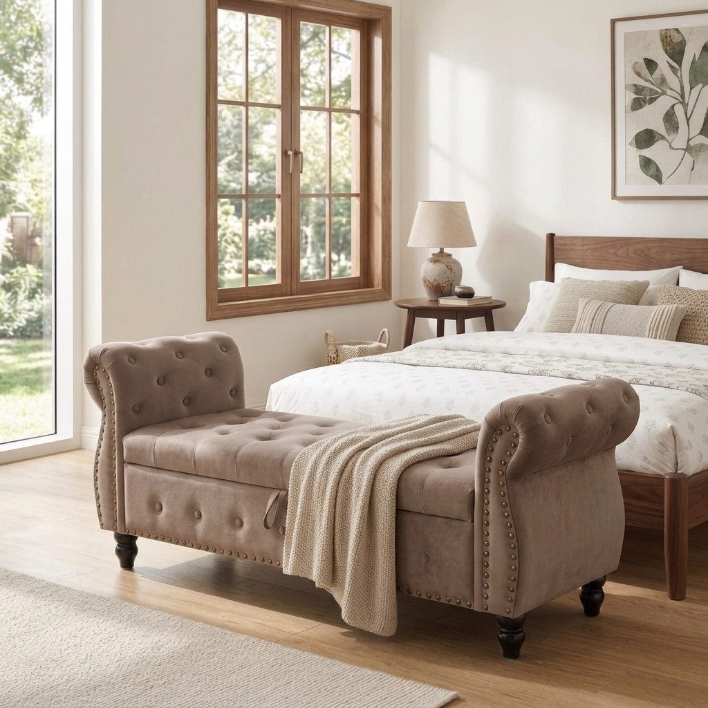 TLGREEN Bettbank Doppel-Polsterbank mit Stauraum, klassischer Knopfpolsterung, (stabiler Holzrahmenkonstruktion, multifunktionale Sitzbank), für Schlafzimmer, Wohnzimmer und Flur