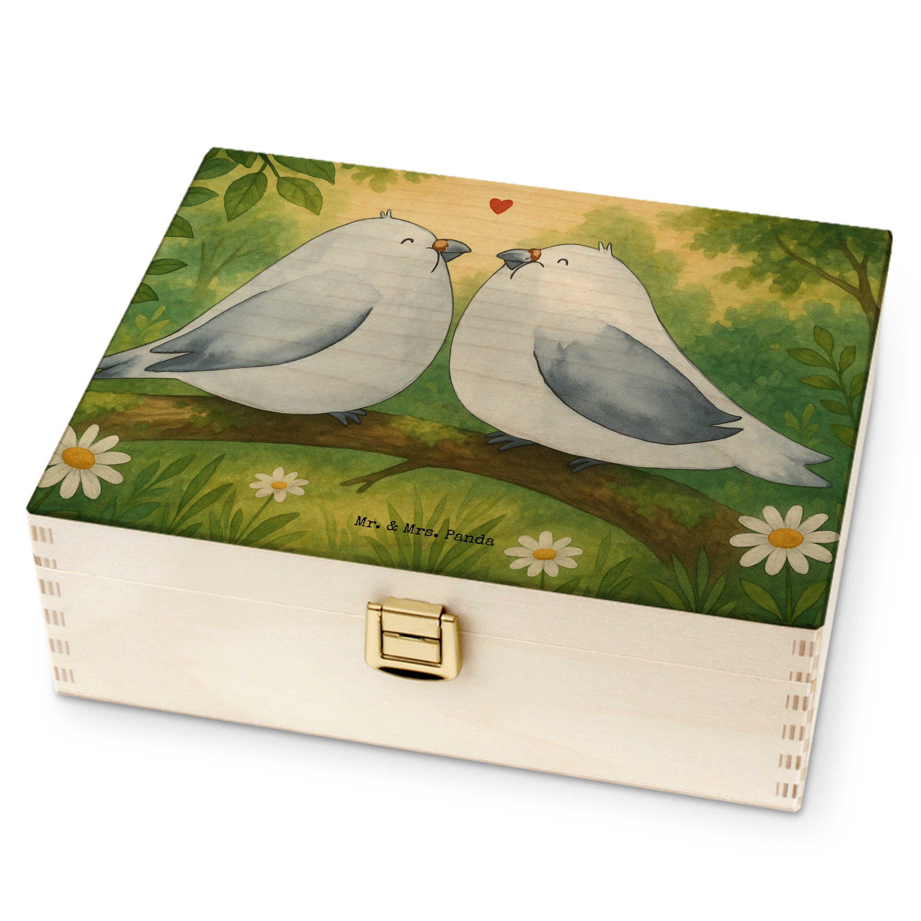 Mr. & Mrs. Panda Teebox Turteltauben Liebe Design, Teedose, Weiß, Paar, Hocheitstag, Teebehäl, Birkenholz, (Packung), Verlobung holz teedose Geschenk Freund
