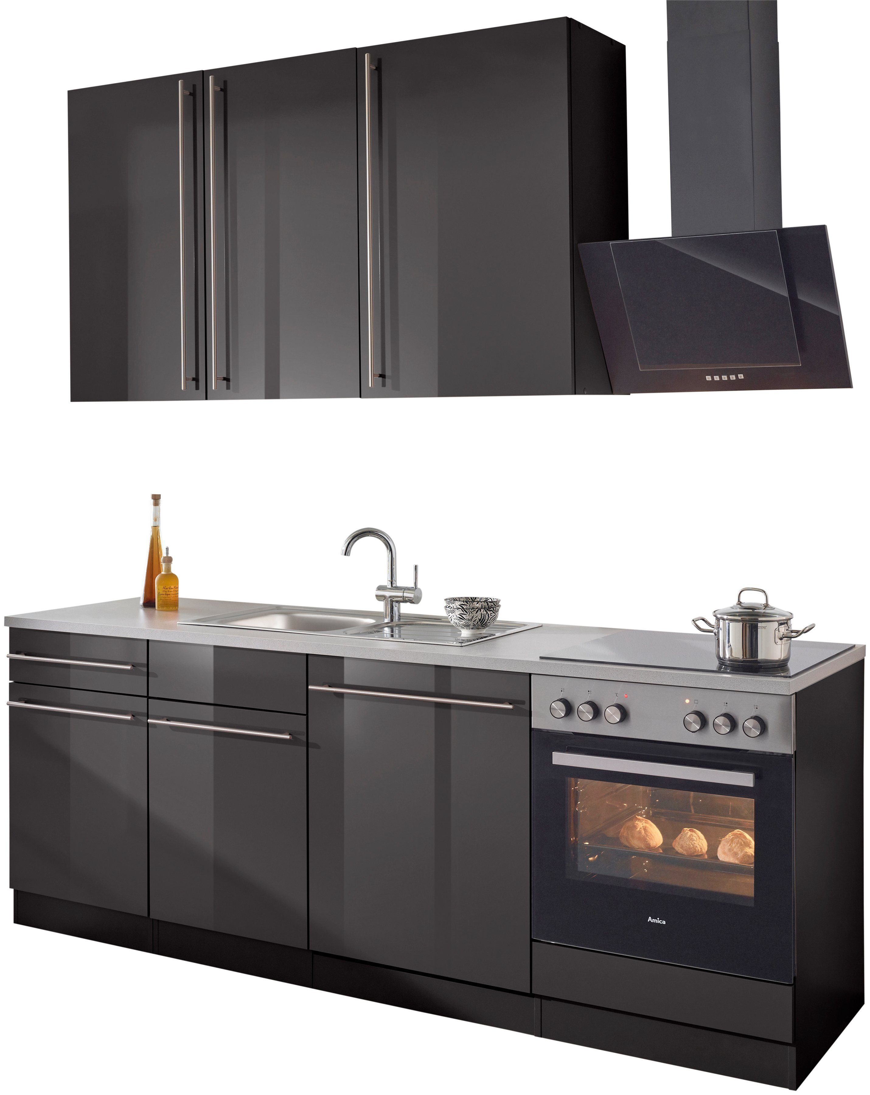 wiho Küchen Küchenzeile Chicago, mit E-Geräten, Breite 220 cm günstig online kaufen