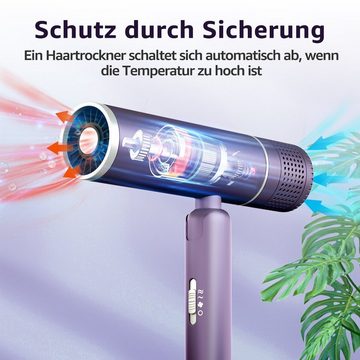 MCURO Haartrockner, 1600 W, Lila Faltbarer Ionen Haartrockner, mit Innovativer Mikrofilter, COOL/ WARM/ HOT + LOW/ HIGH Speed Setting