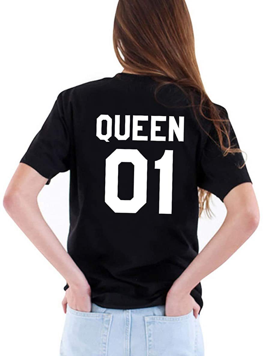 Couples Shop T-Shirt King mit modischem QUEEN Paar Queen / und Schwarz Brust- & Rückenprint T-Shirt