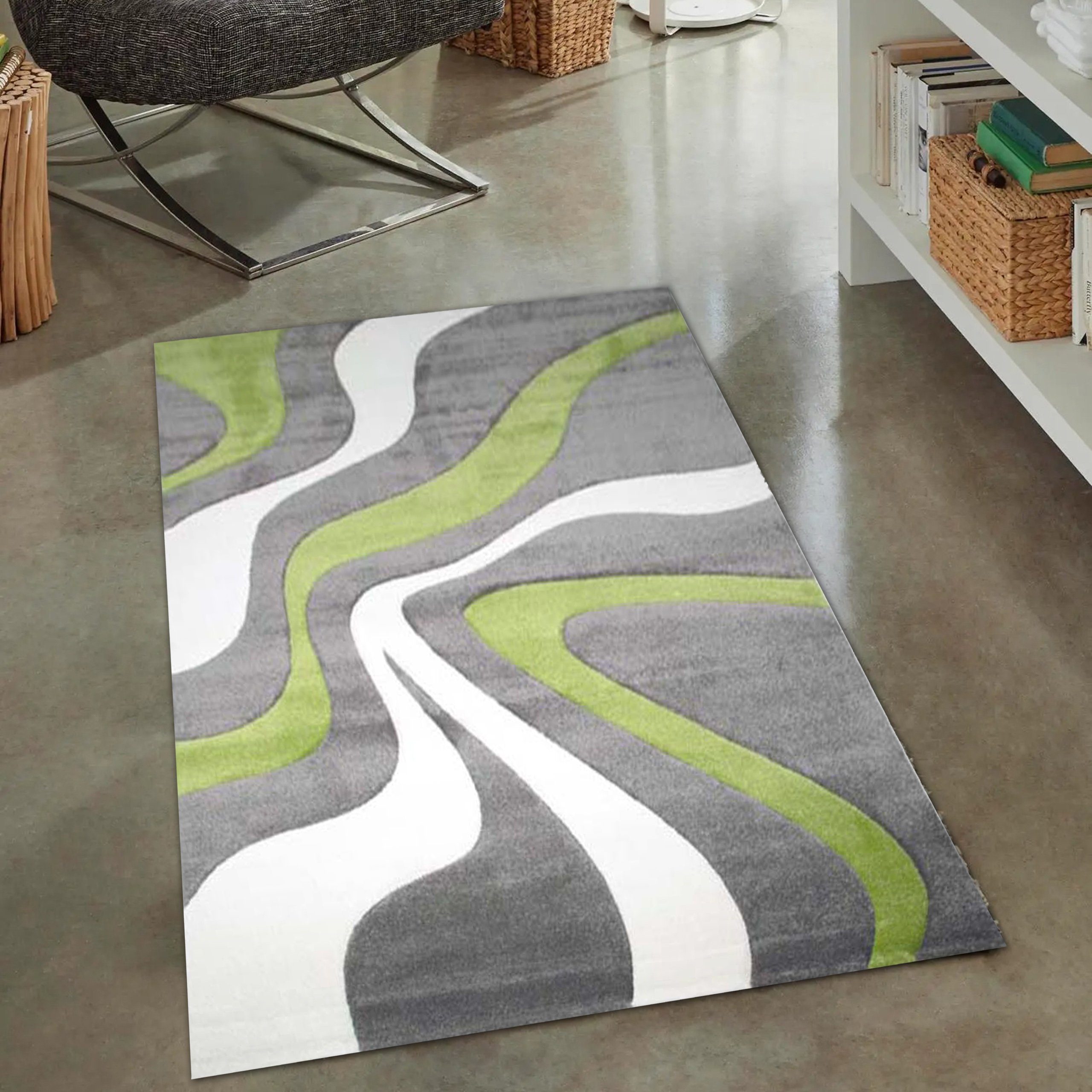 Carpetia Teppich Teppich mit Wellendesign, pflegeleicht, in grün weiß& grau günstig online kaufen