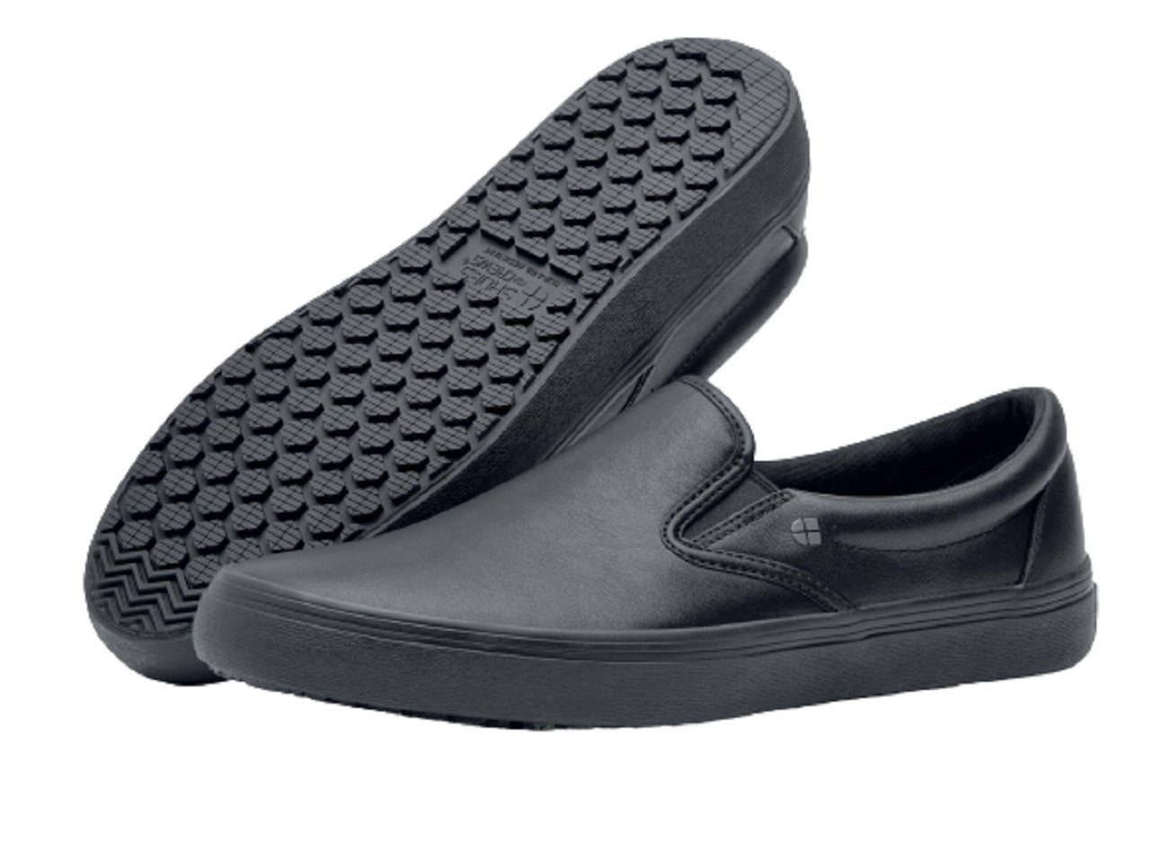 Shoes For Crews MERLIN Slip on, Slipper für Arbeit und Freizeit, Leder, schwarz Arbeitsschuh Leder, wasserbeständig