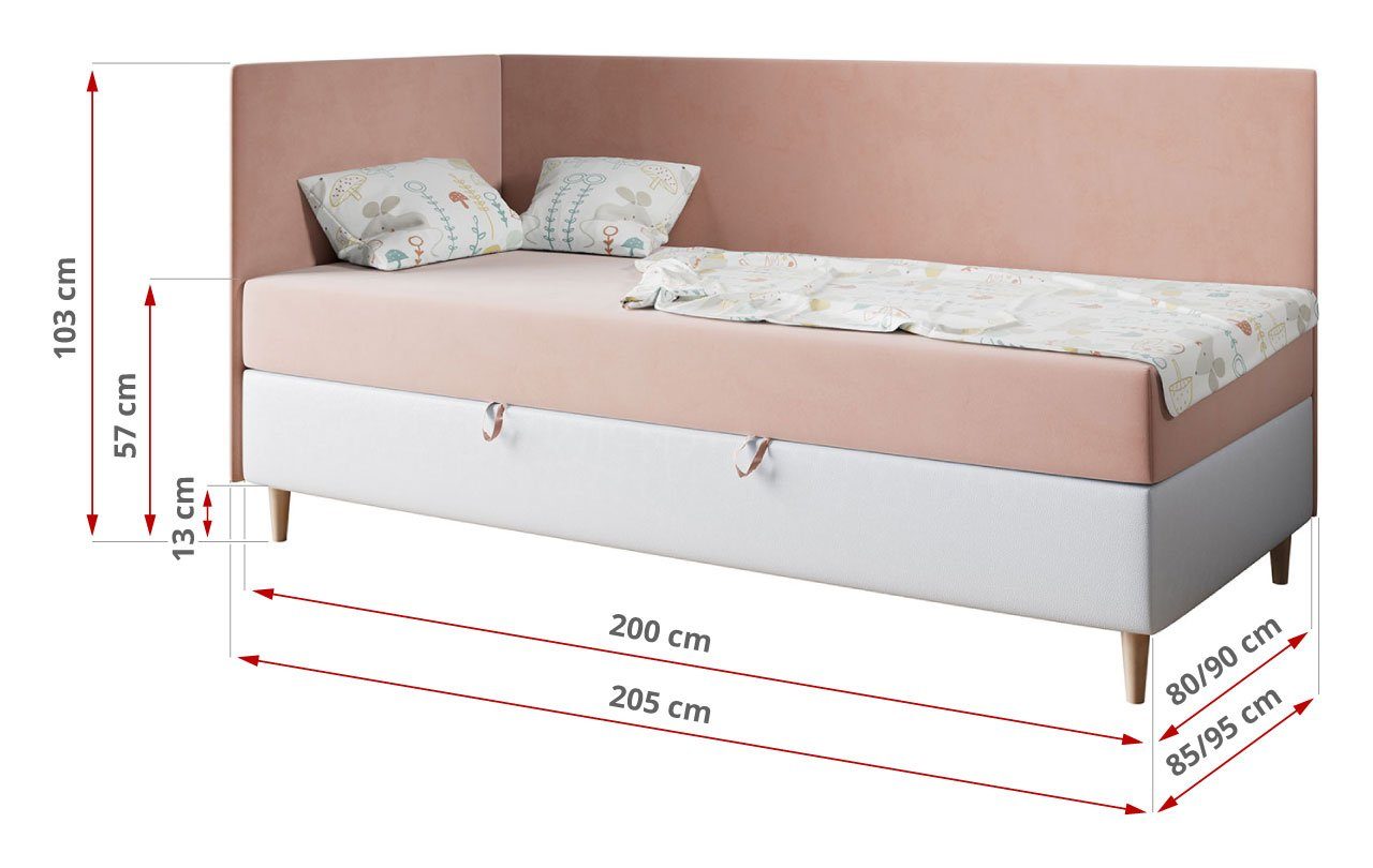 Einzelbett und Boxspringbett - Weiss MKS 3, Jugendbett Kinderbett MÖBEL Kinderbett 90x200, ZUZA Bett Rosa