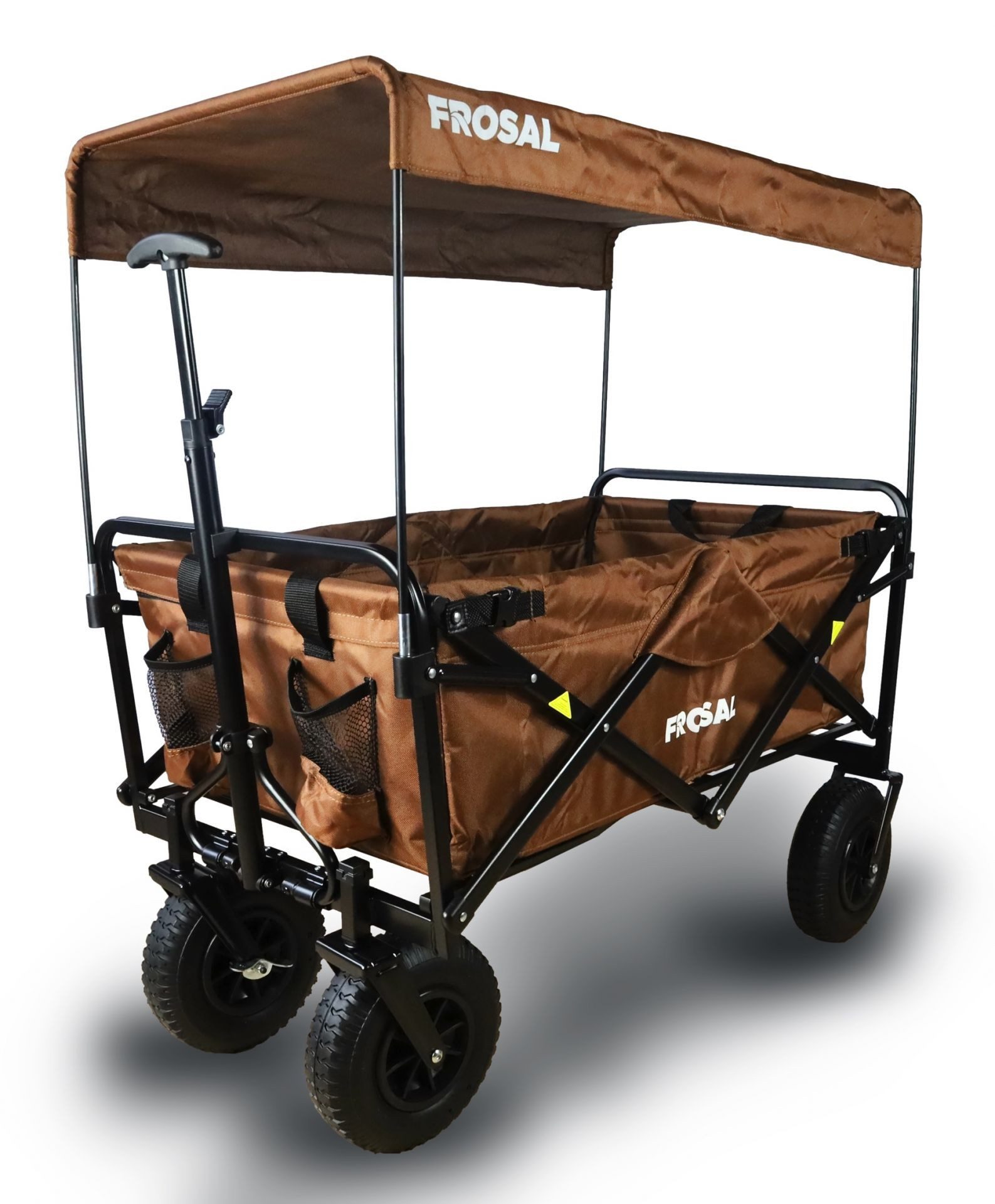 Frosal Bollerwagen Nick braun faltbar mit Luftreifen Bremse & Dach, faltbar braun