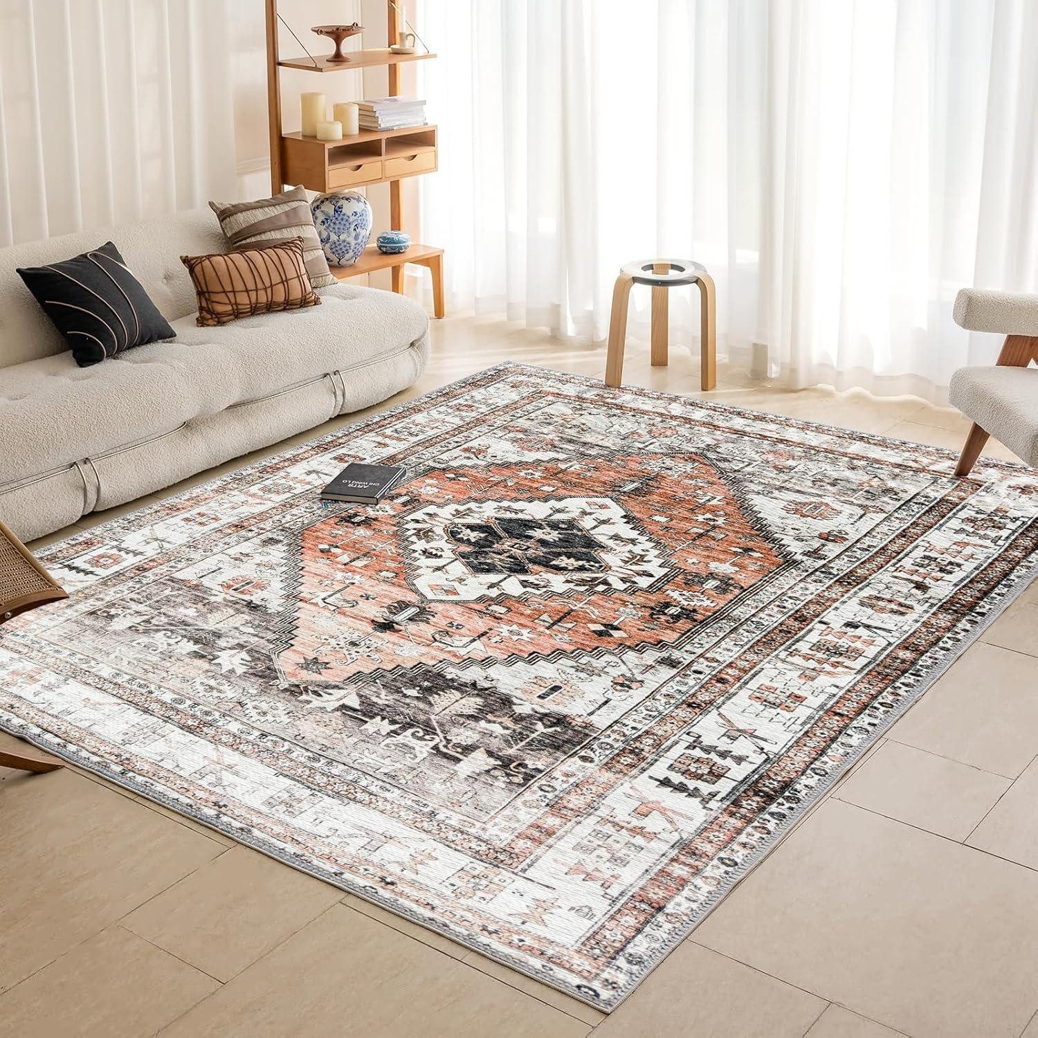 Orientteppich Teppich Vintage orientalisch orange 200x290cm kurzflor waschbar