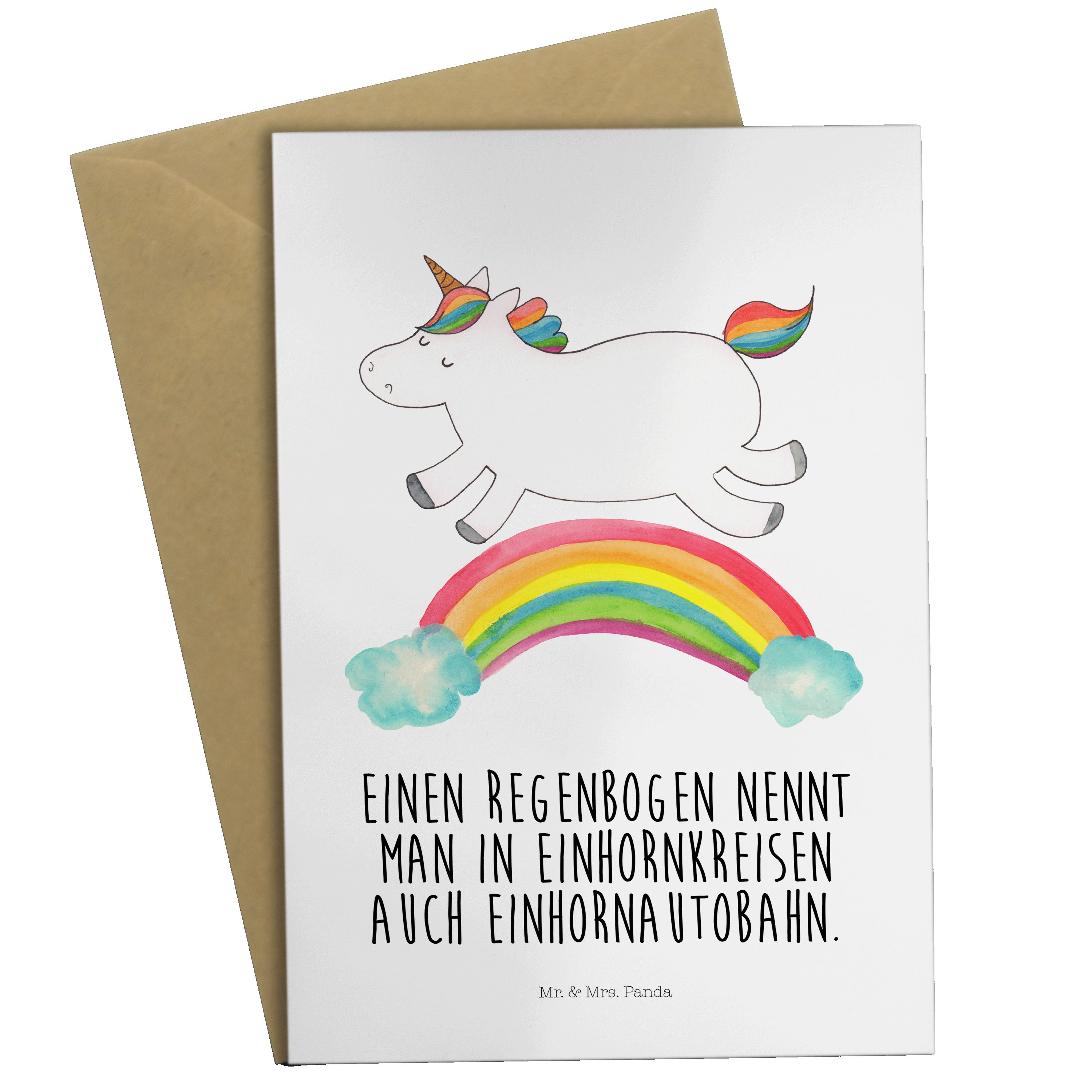 Mr. & Mrs. Panda Grußkarte Einhorn Regenbogen - Weiß - Geschenk, Einhörner, Klappkarte, Unicorn