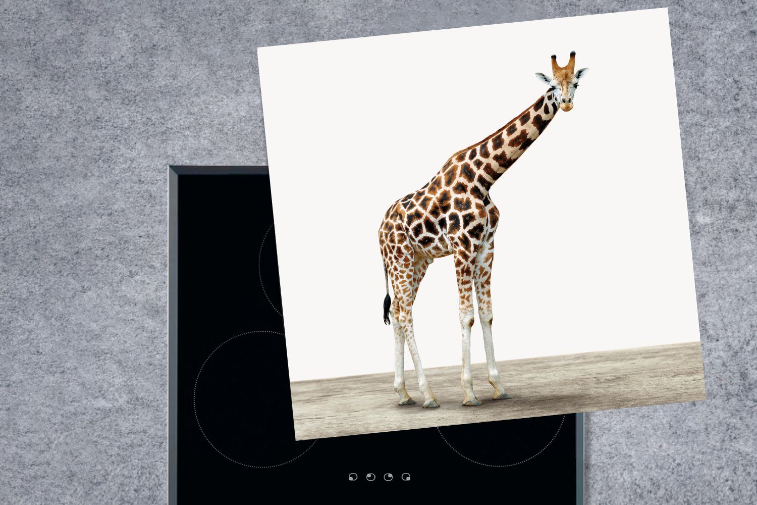 Weiß, Herdblende-/Abdeckplatte Vinyl, küche cm, - Arbeitsplatte tlg), für Ceranfeldabdeckung, MuchoWow (1 Tier 78x78 Giraffe -