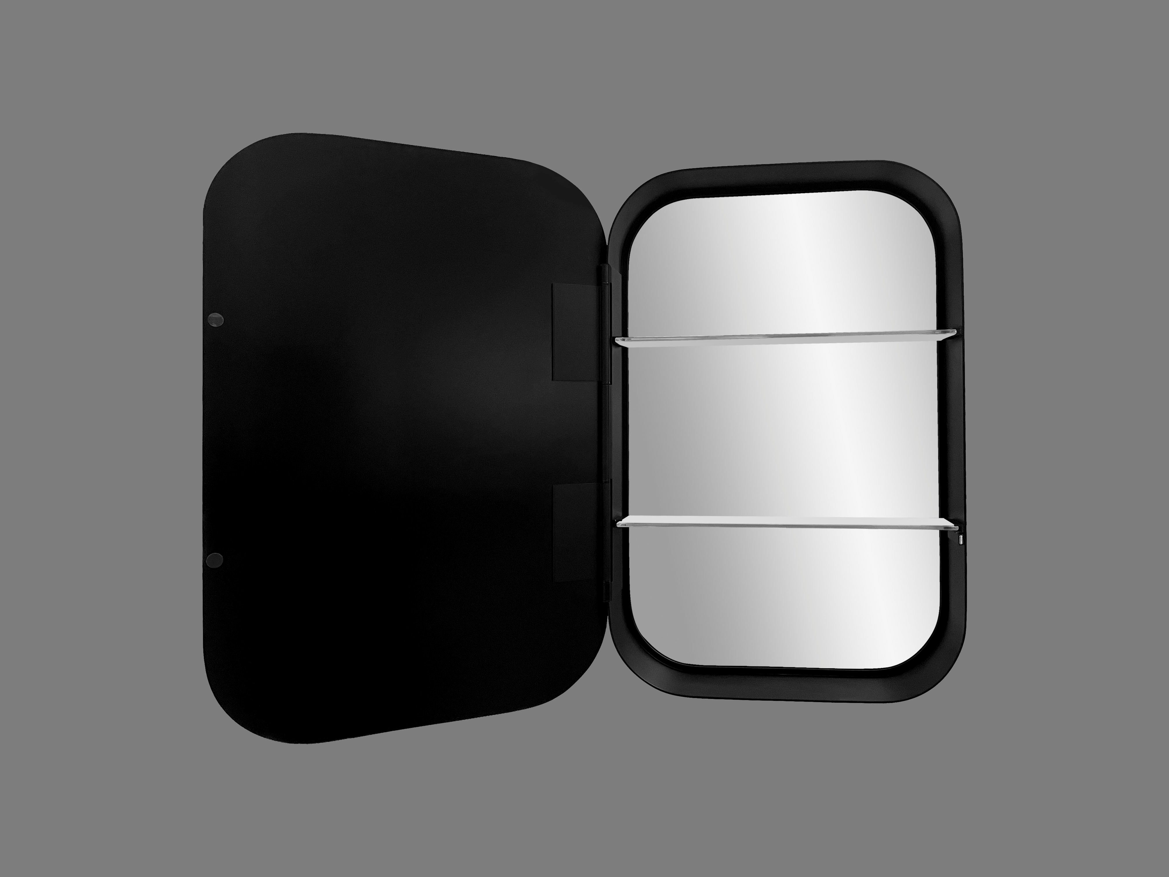 Talos Badezimmerspiegelschrank oval, und Alumunium BxH: IP24, schwarz 40x60 Echtglas, cm, aus