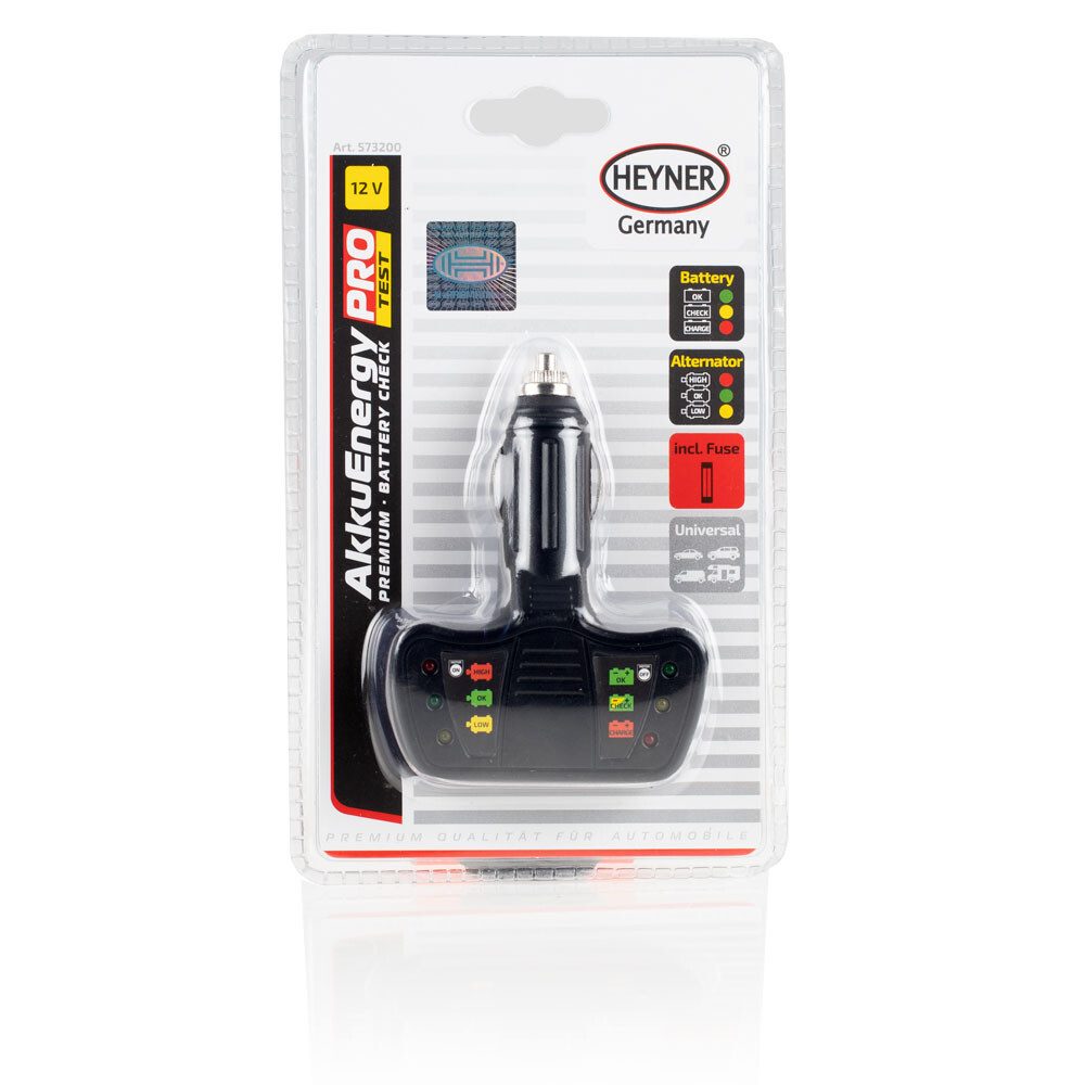 HEYNER Batterietester Batterieprüfer 12 V Spannungsmesser mit LED für Zigarettenanzünder, (1 St)