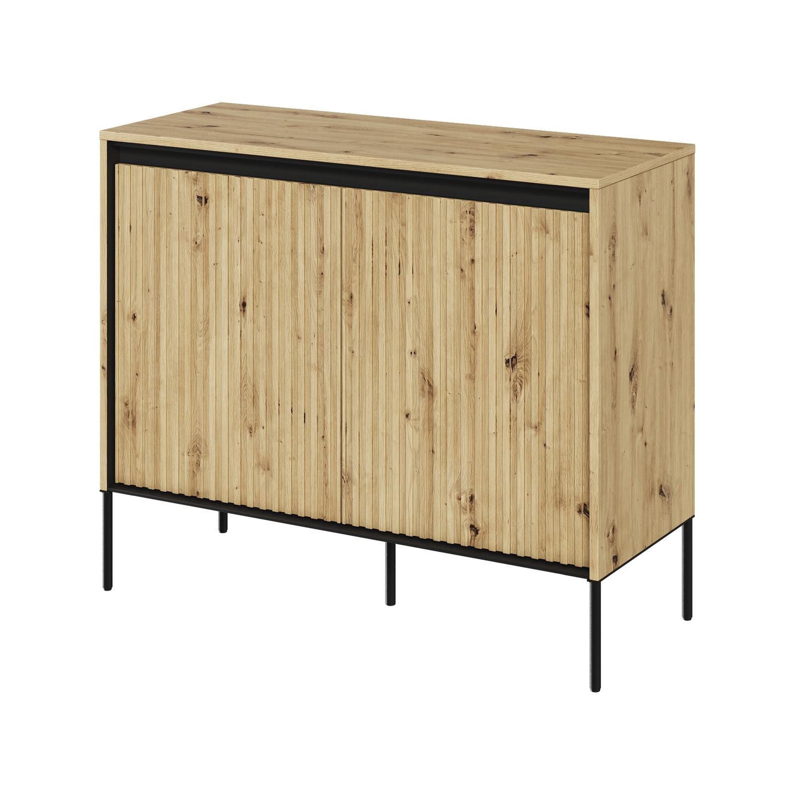 HAUSELEMENT Kommode TREND TR-02, 2 Türen LED-Beleuchtung Sideboard 98 x 83 cm Modern Geriffelt