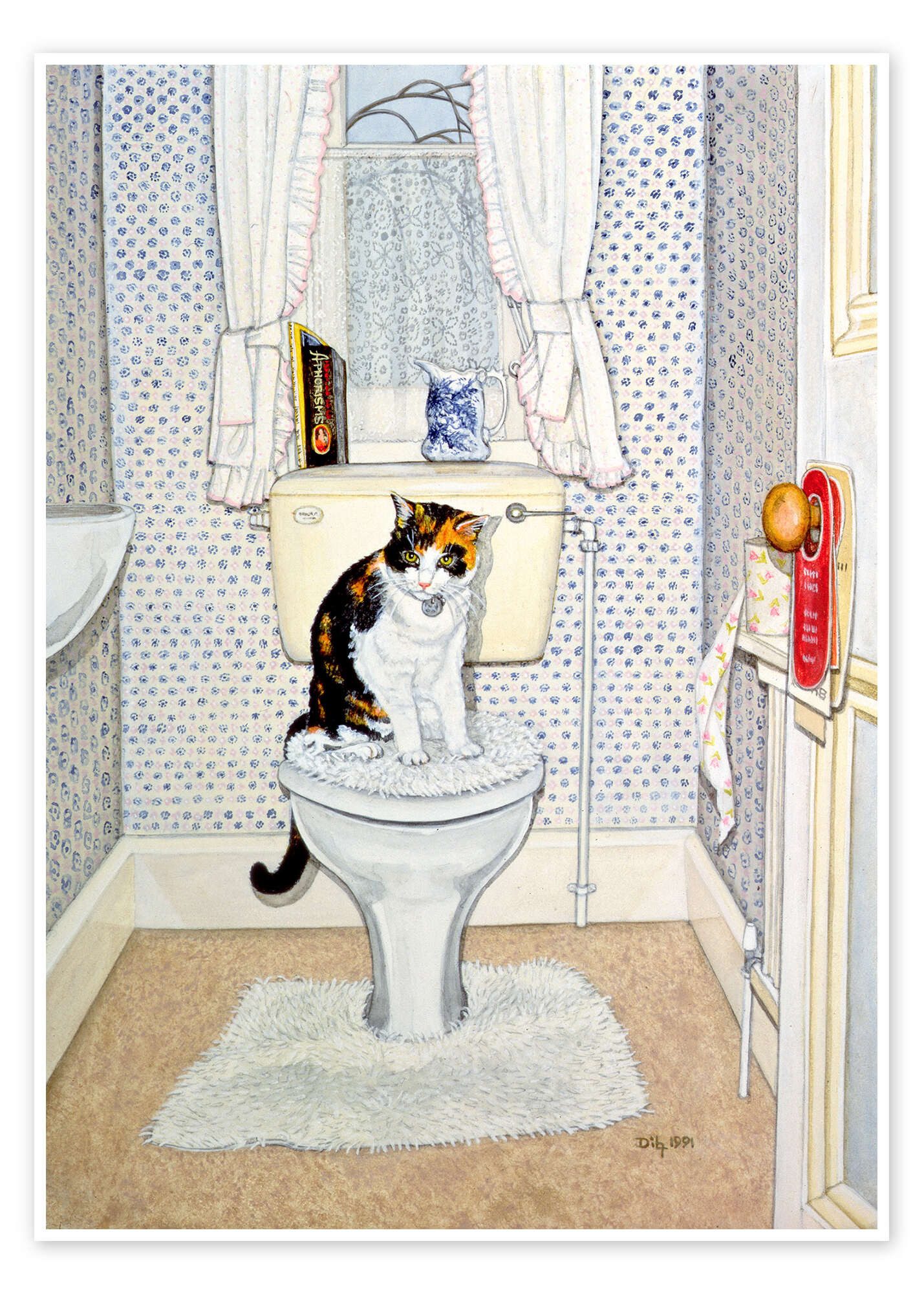 Posterlounge Wandbild Katze auf der Toilette, Ditz, erhältlich als Poster, Leinwandbild, Wandsticker oder Acrylglasbild