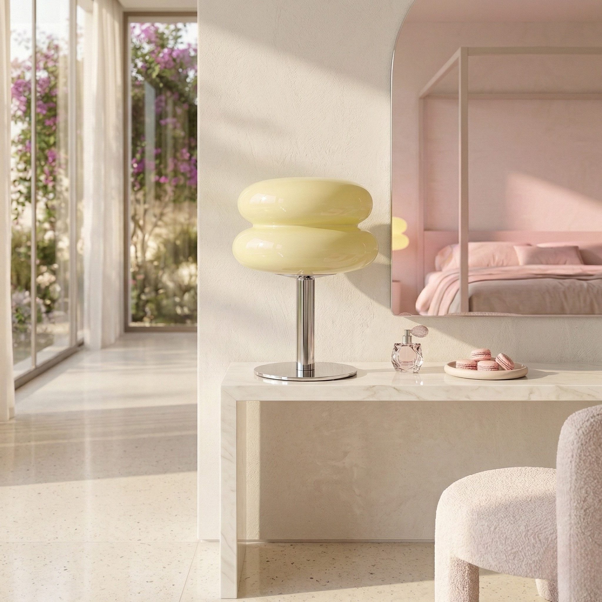 Norvéa Home LED Nachttischlampe dimmbare Tischlampe aus Glas, LED fest integriert, Farbwechsler, Kaltweiß, Neutralweiß, Warmweiß, dimmbar via integriertem Controller, LED-Technologie