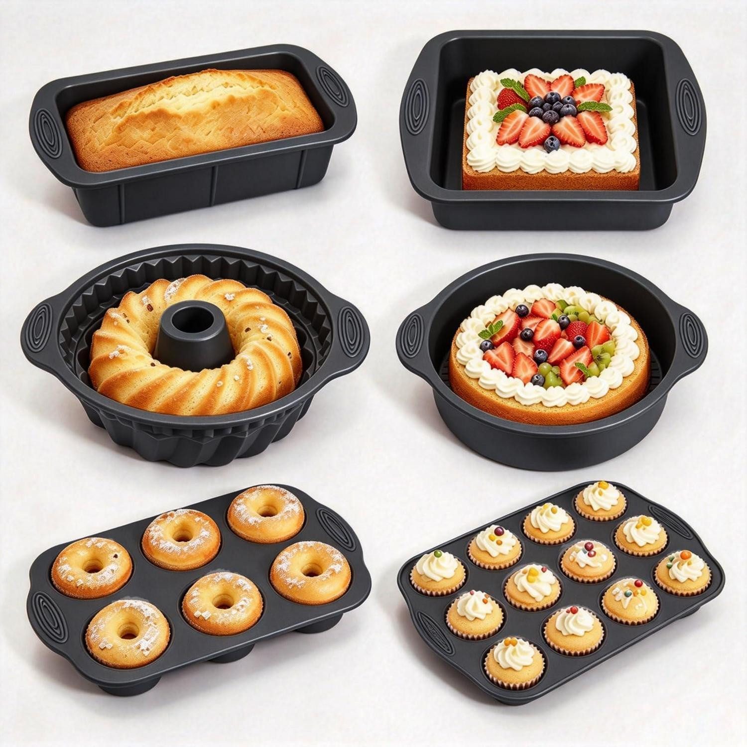LuxusKollektion Backform 6-in-1 Silikon Backform Set Schwarz, (6-tlg)