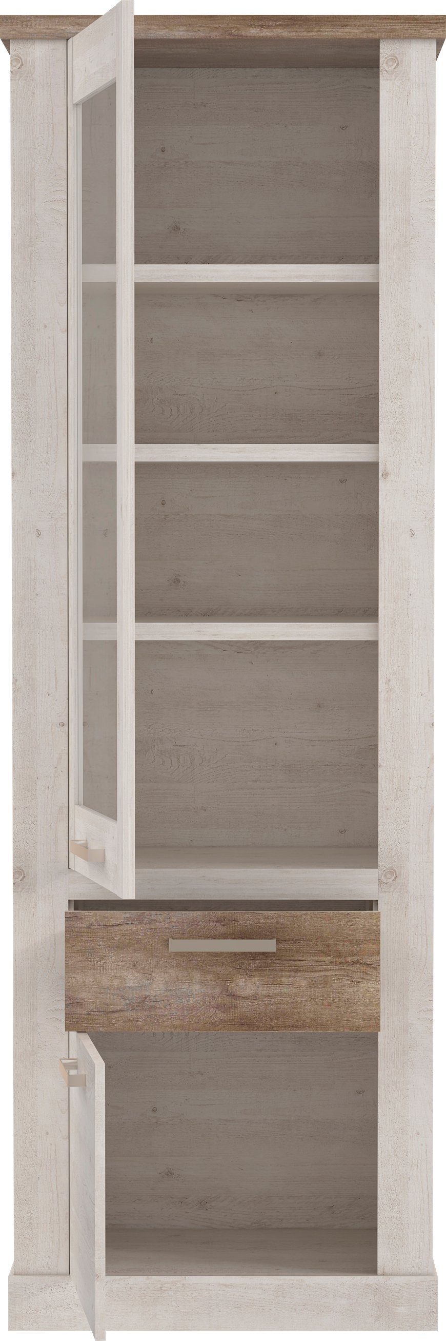 FORTE Vitrine Duro Höhe 212 cm, Glasvitrine mit Schublade, im Landhausstil