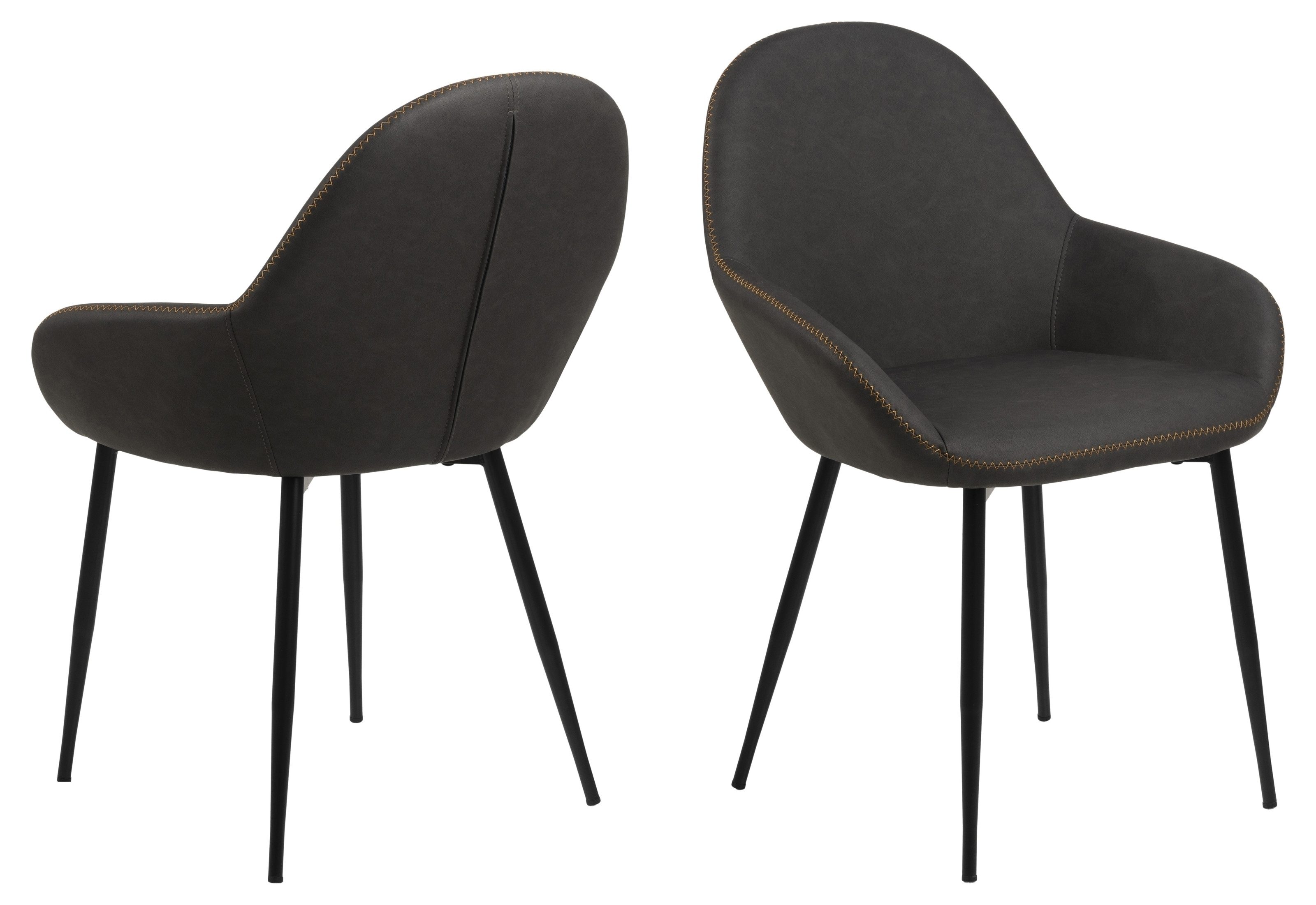 Schalenstuhl (2er-Set) in Grau, Polyurethan, Stahl - 60x85x57,5 (BxHxT)