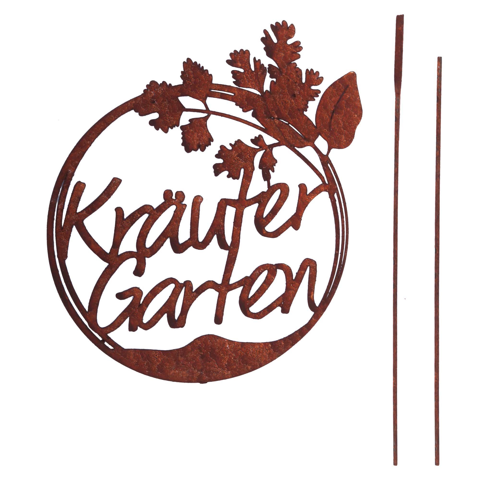 UNUS GARDEN Gartenstecker Roststecker Schild Kräutergarten (1-St., 28x23cm (HxB) Stablänge 65cm) Dekoration Kräuter Rostdeko Garten Gartenstecker Gemüsegarten