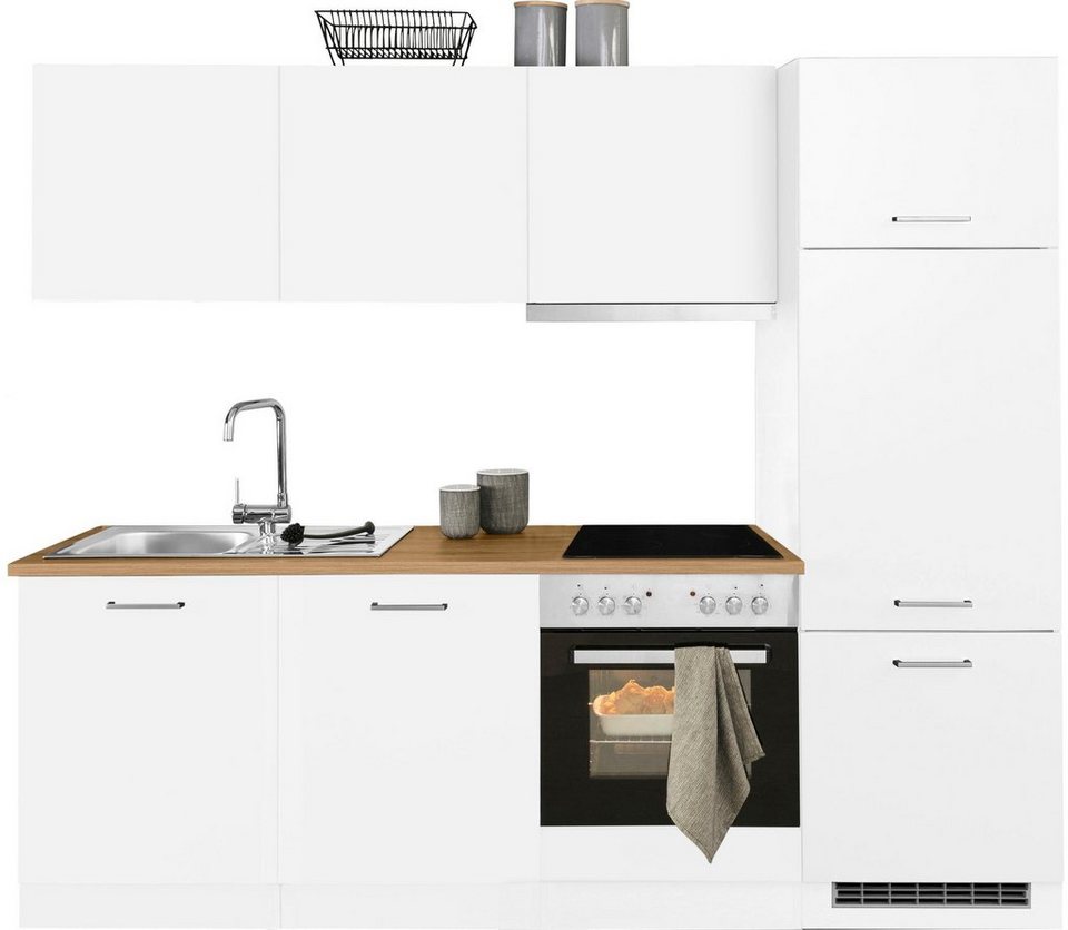 HELD MÖBEL Küchenzeile Kehl, mit E-Geräten, Breite 240 cm, inkl.  Kühlschrank und Geschirrspüler, Höhenverstellbare Füße für Bodenausgleich