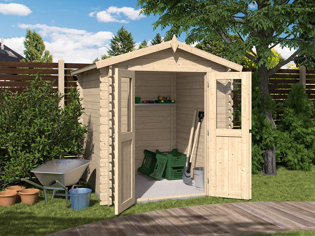 Woodtex Gartenhaus WOODTEX Gartenhaus Mini 180×180 cm 28 mm, BxT: 180x180 cm, Gerätehaus aus Holz mit Fußboden & Satteldach, wetterfest